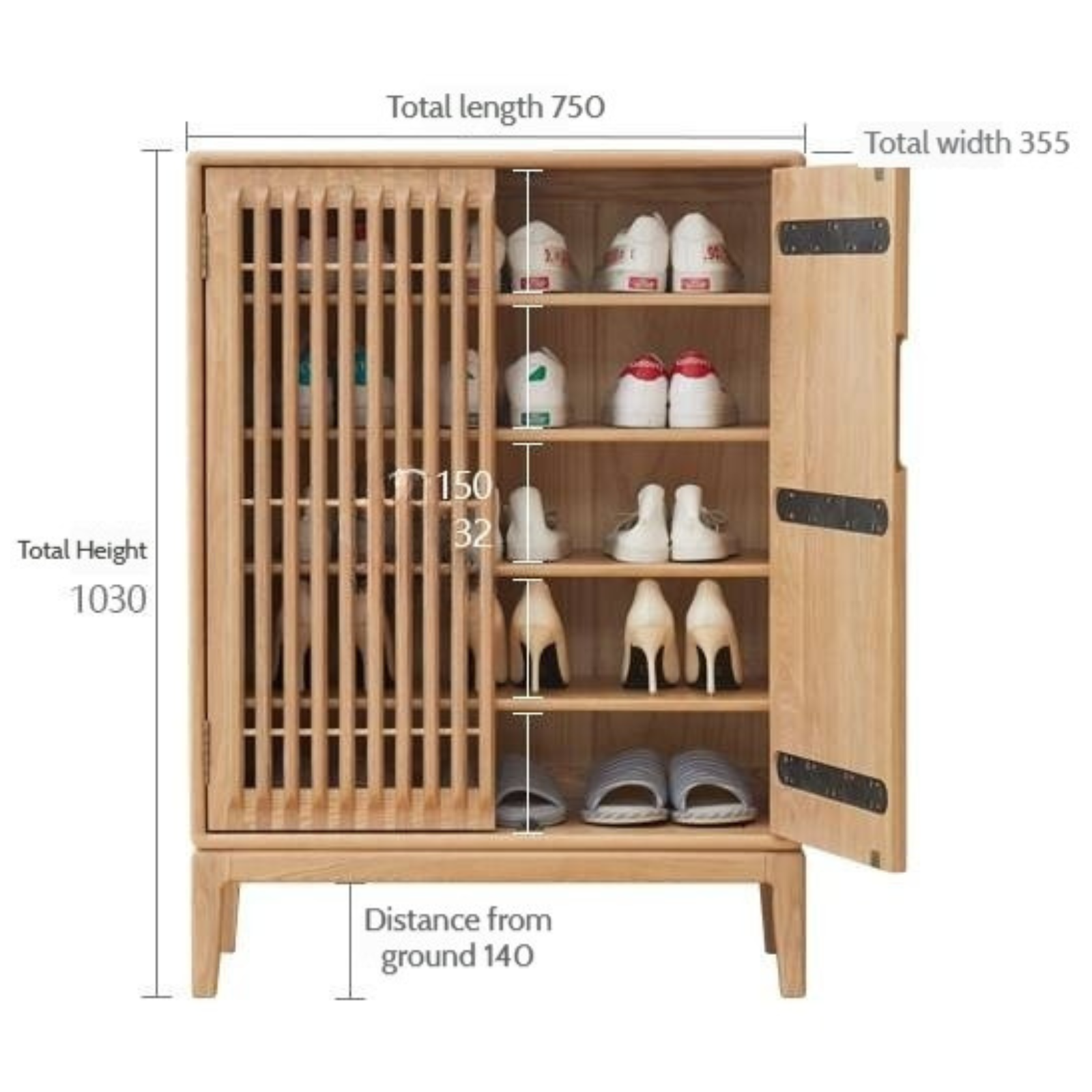 Ash Solid Wood Full Entrance Storage Shoe Cabinet.