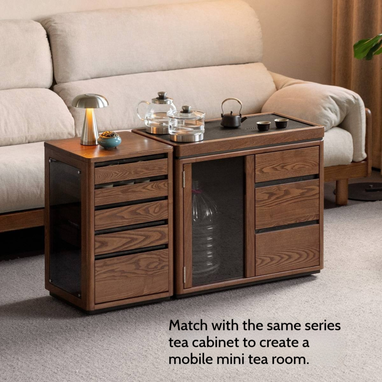 Ash, Black Walnut Solid Wood Mobile Kettle Integrated Tea Cabinet