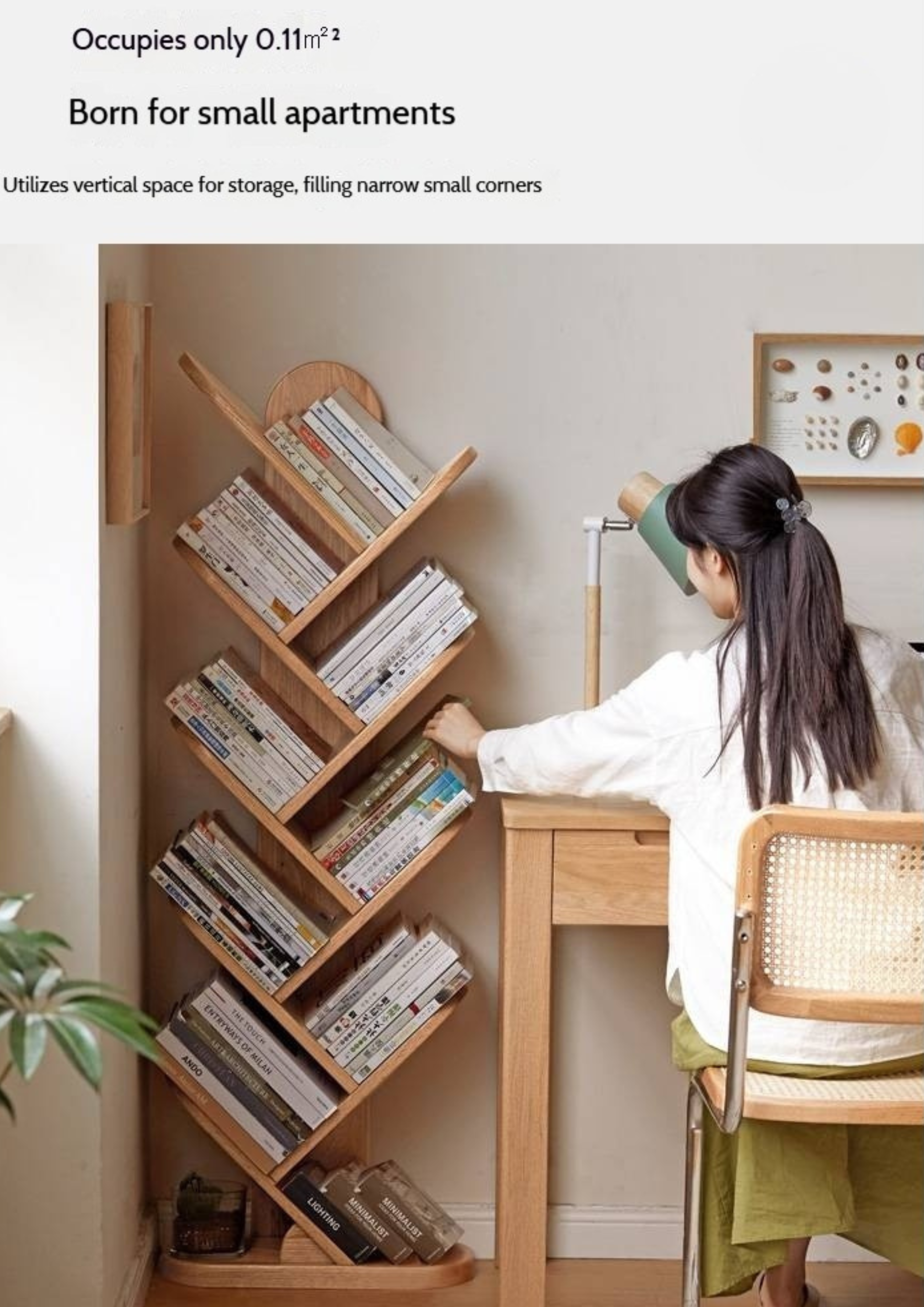 Oak, Cherry, Solid Rubberwood Multi-Layer Creative Corner Bookshelf