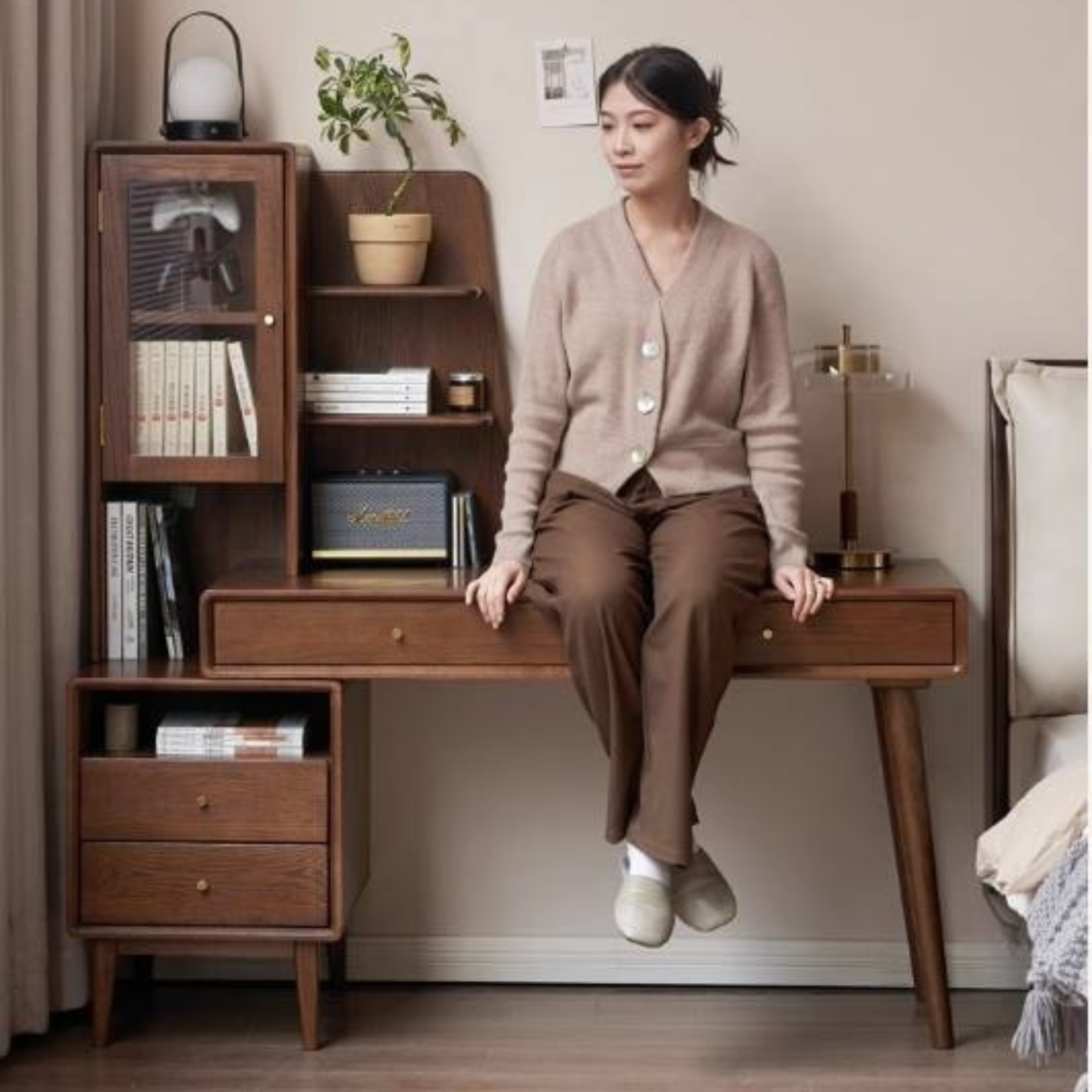 Oak Solid Wood Extendable Computer Desk