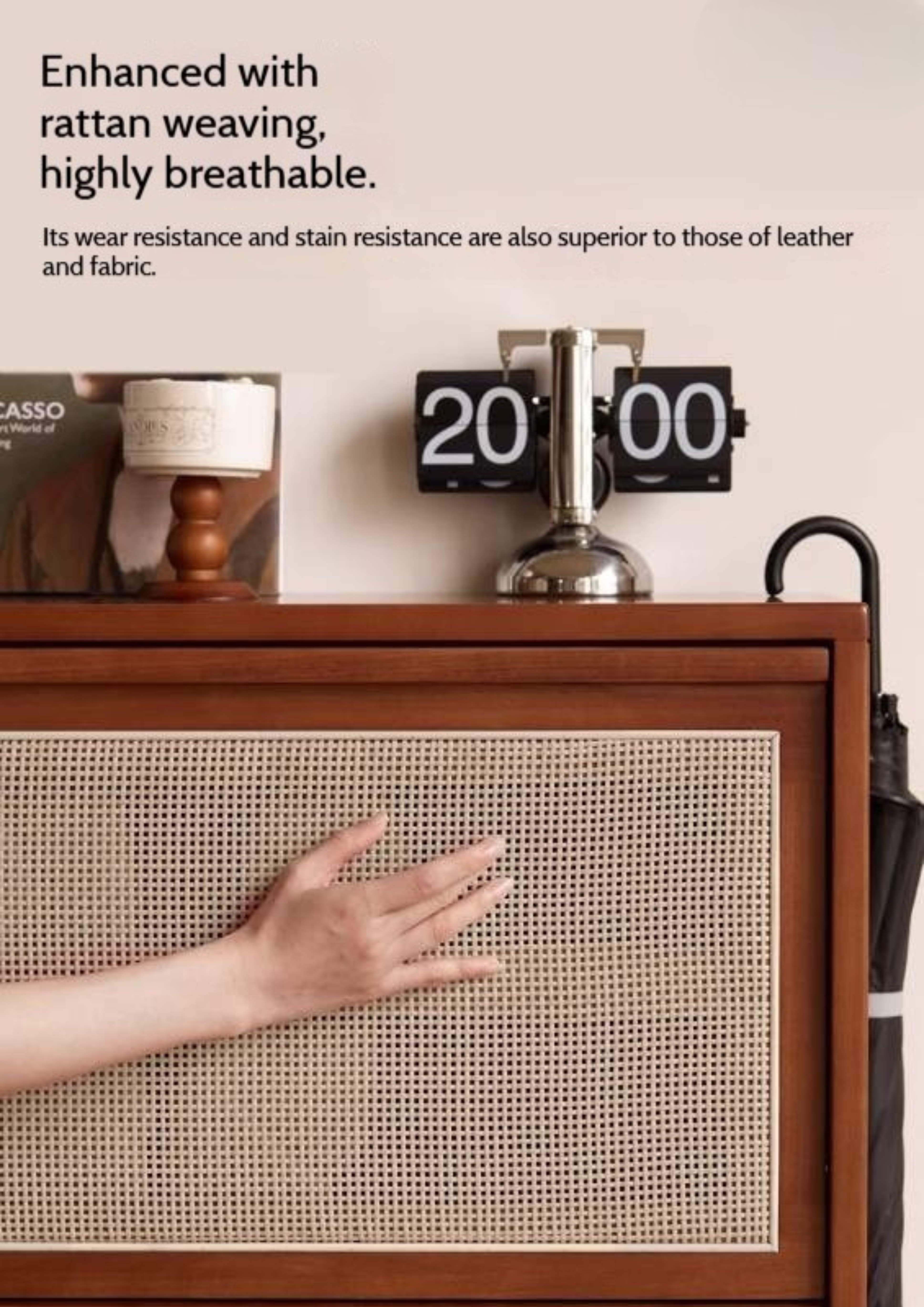 Tulipwood Solid Wood Rattan Shoe Cabinet Antique Style