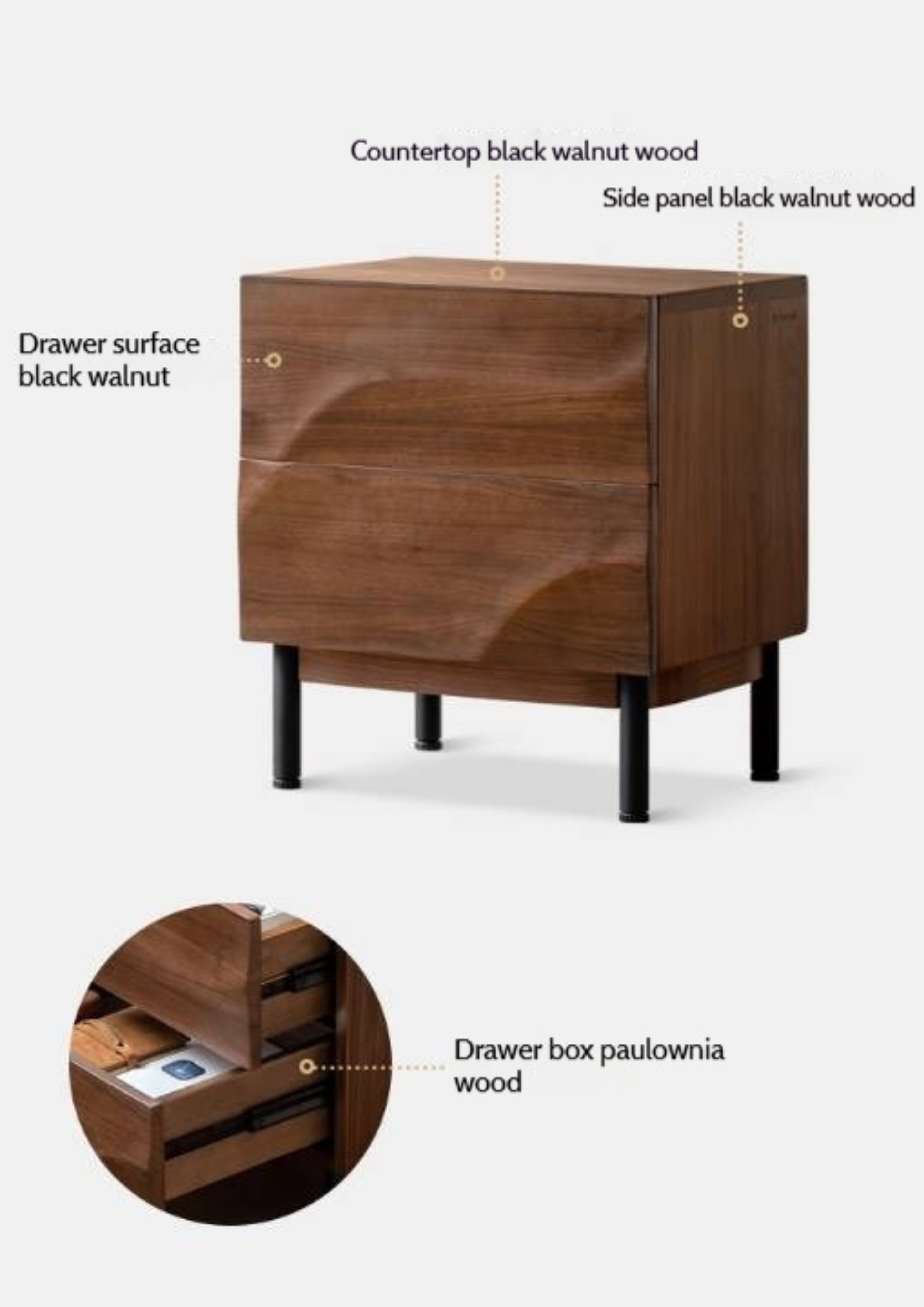 Black Walnut Solid Wood Luxury Nightstands