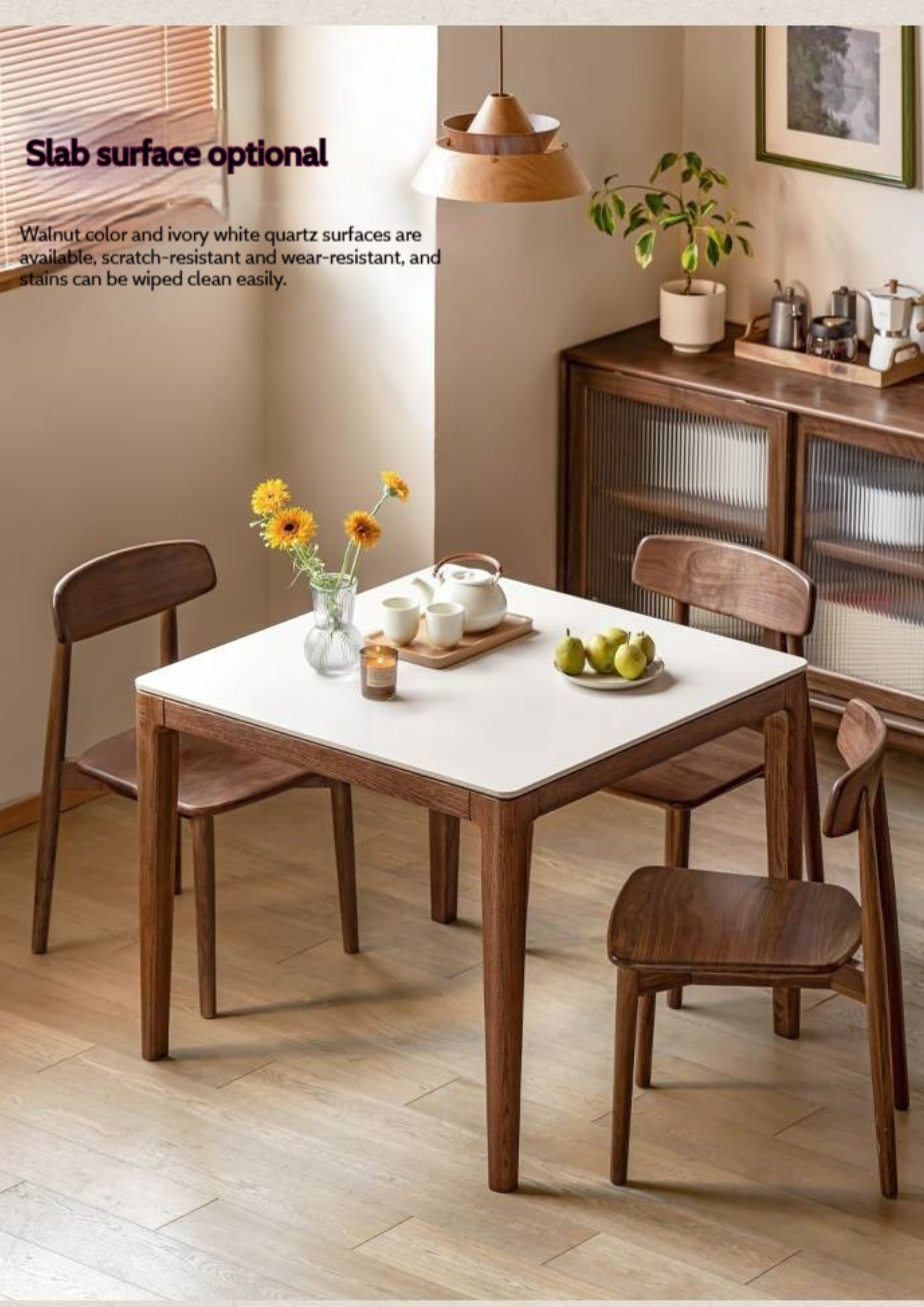 Black Walnut, Oak Solid Wood Modern Rock Board Dining Table