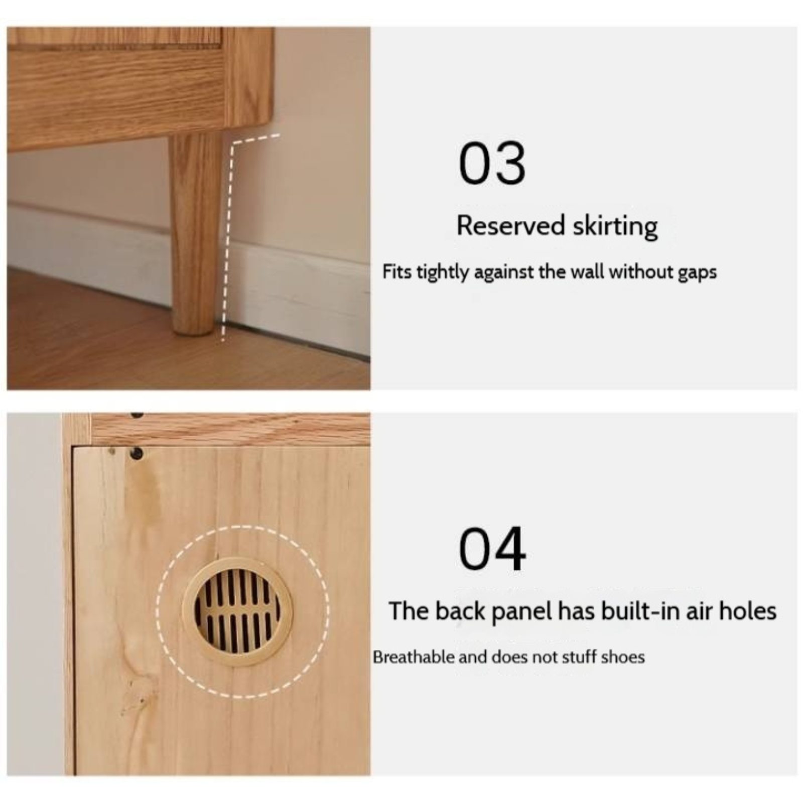 Oak, Solid Rubber Wood Modern Shoe Cabinet