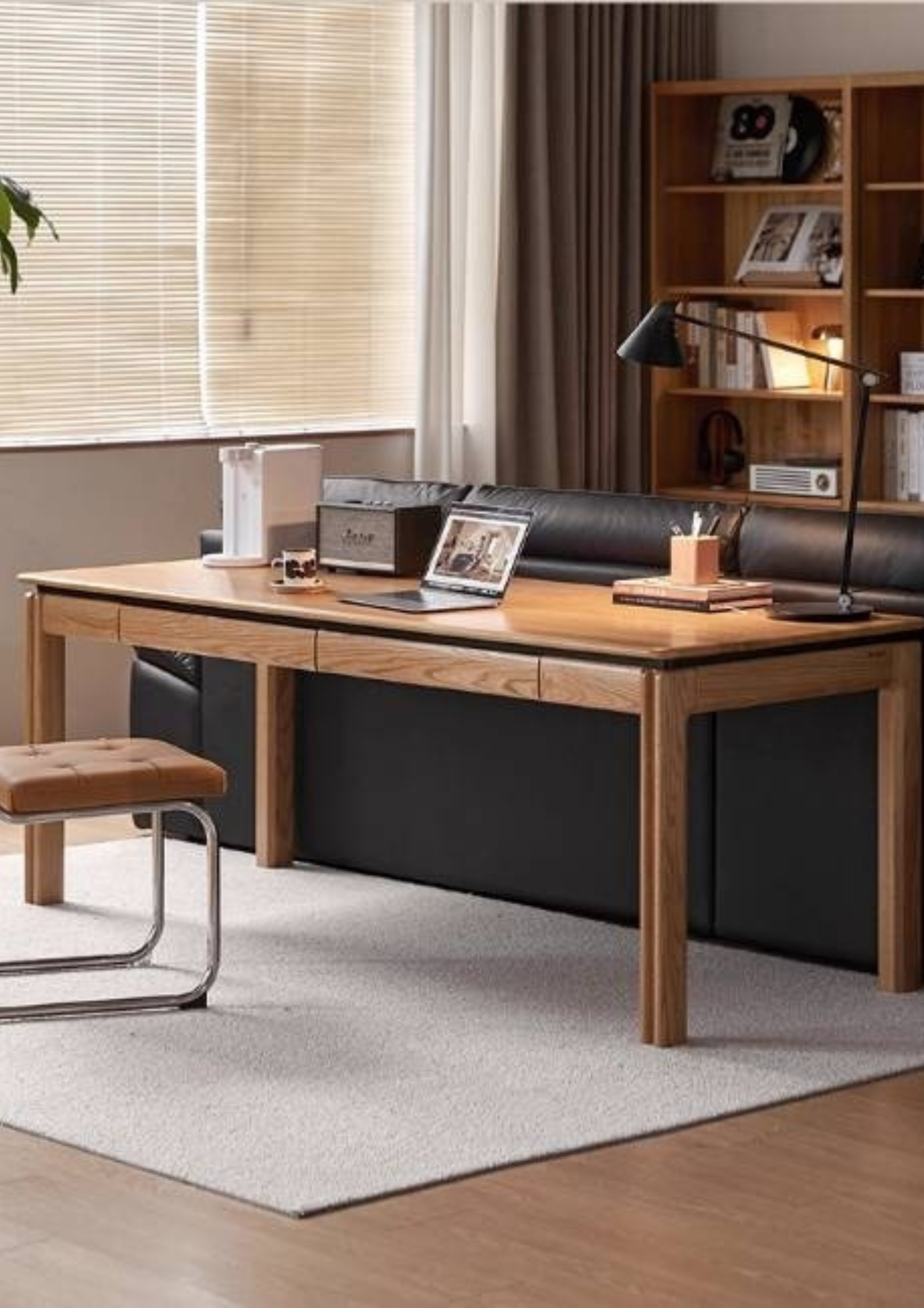 Oak, Ash Solid Wood Modern Minimalist Office Desk with Drawers