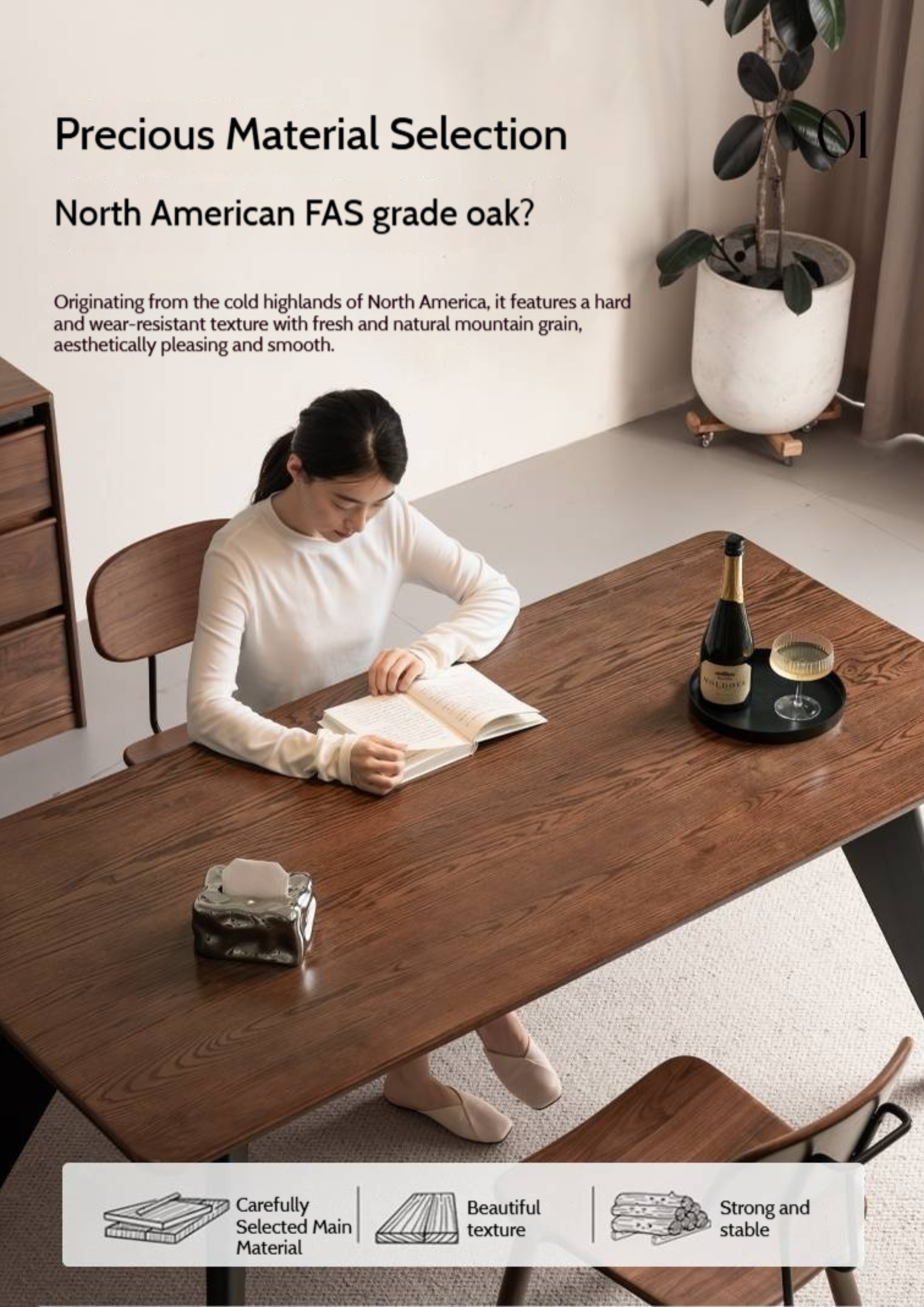 Oak Solid Wood Italian Light Luxury Dining Table