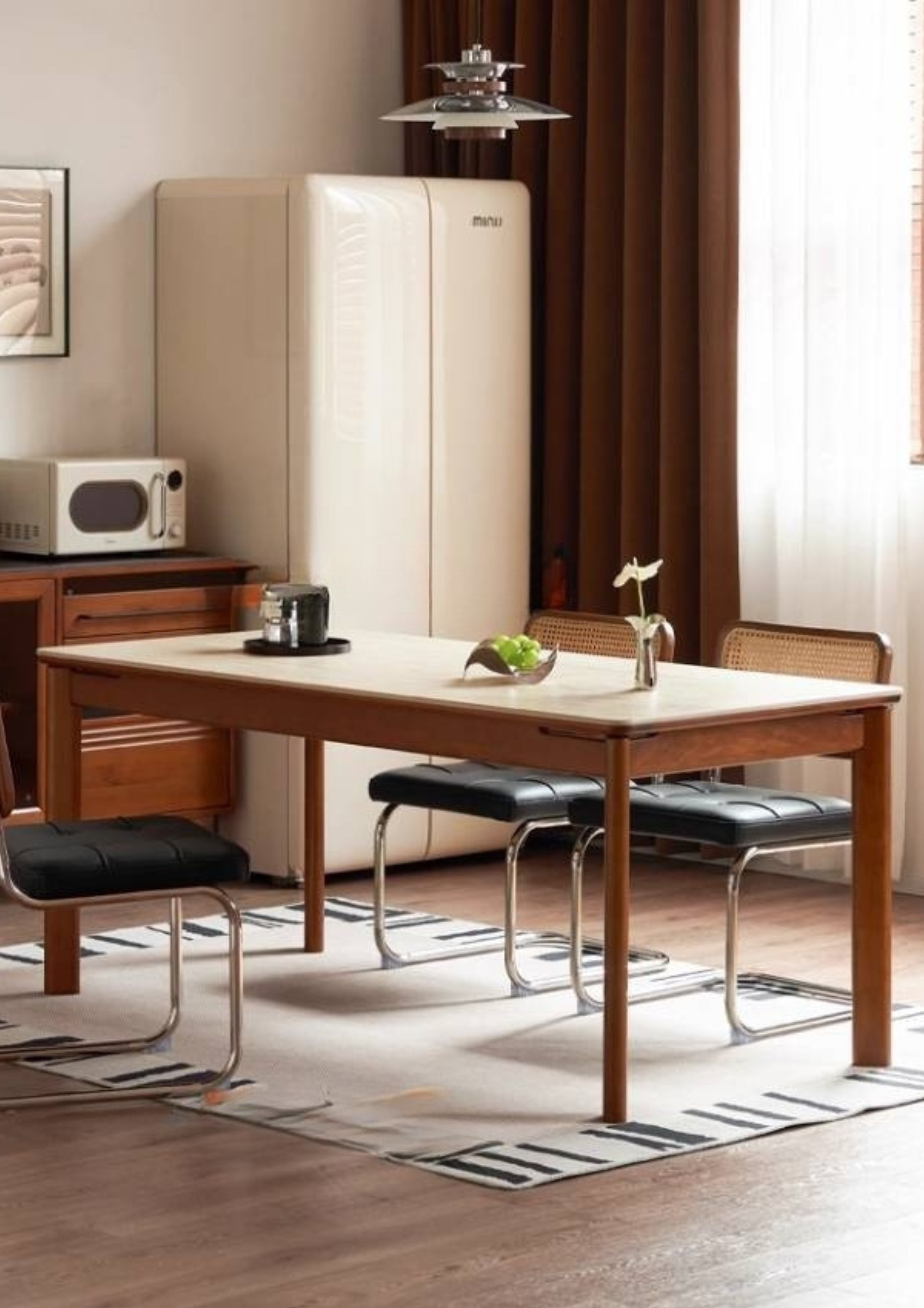 Tulipwood Solid Wood Vintage Style Restaurant Stone Slab Dining Table