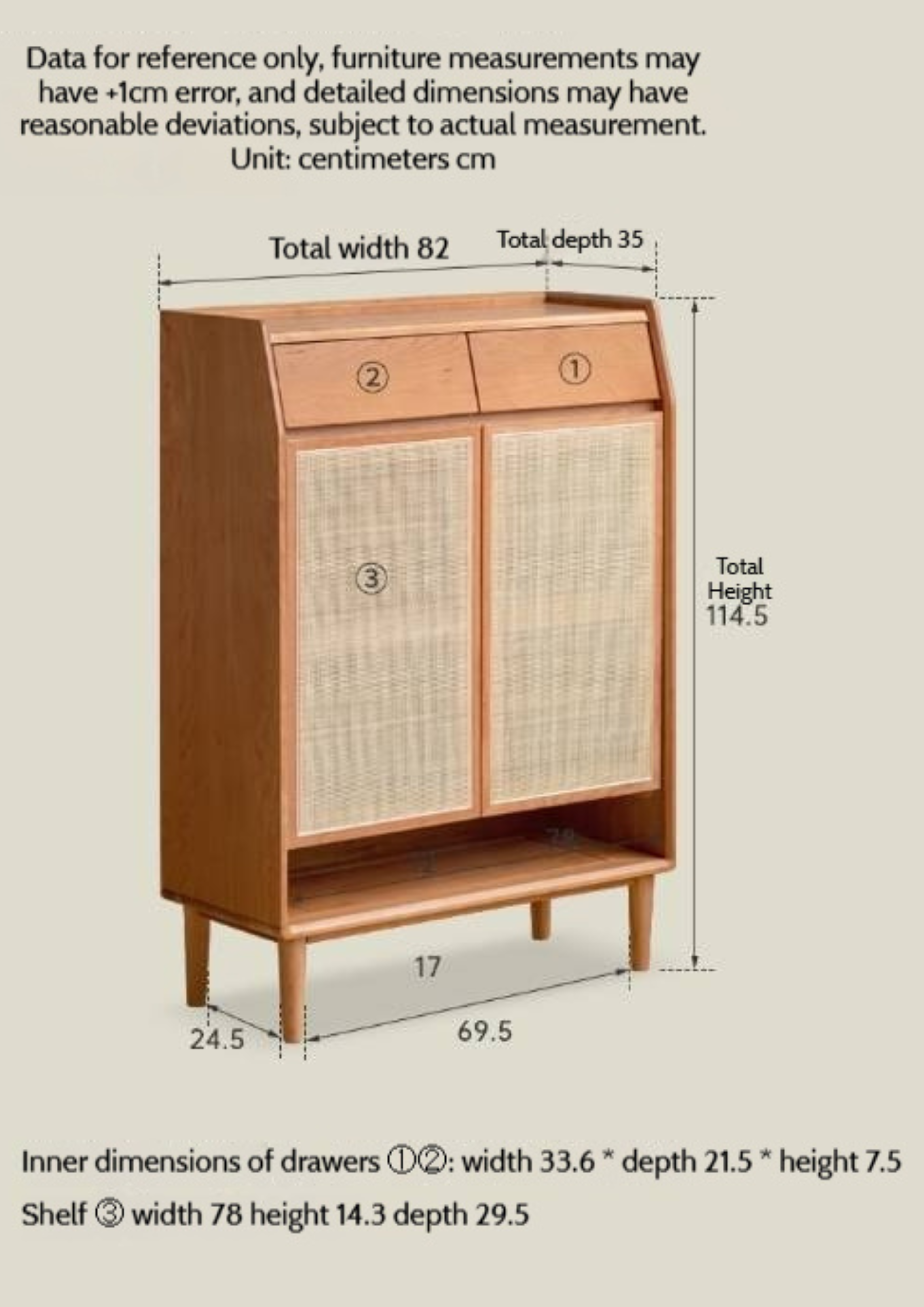 Сherry, Oak Solid Wood Rattan Locker Shoe Cabinet