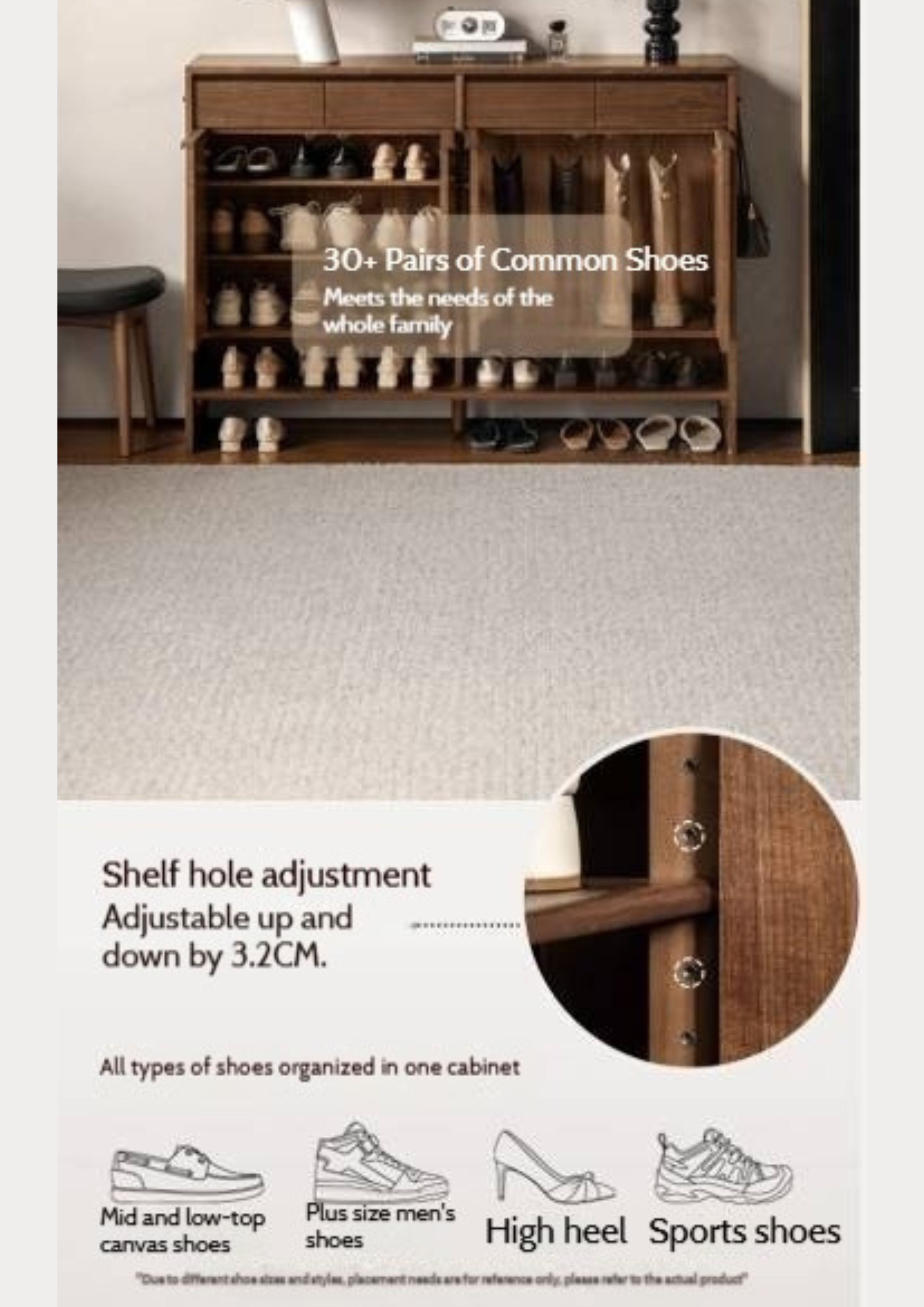 Black Walnut, Oak Solid Wood Italian Light Luxury Shoe Cabinet