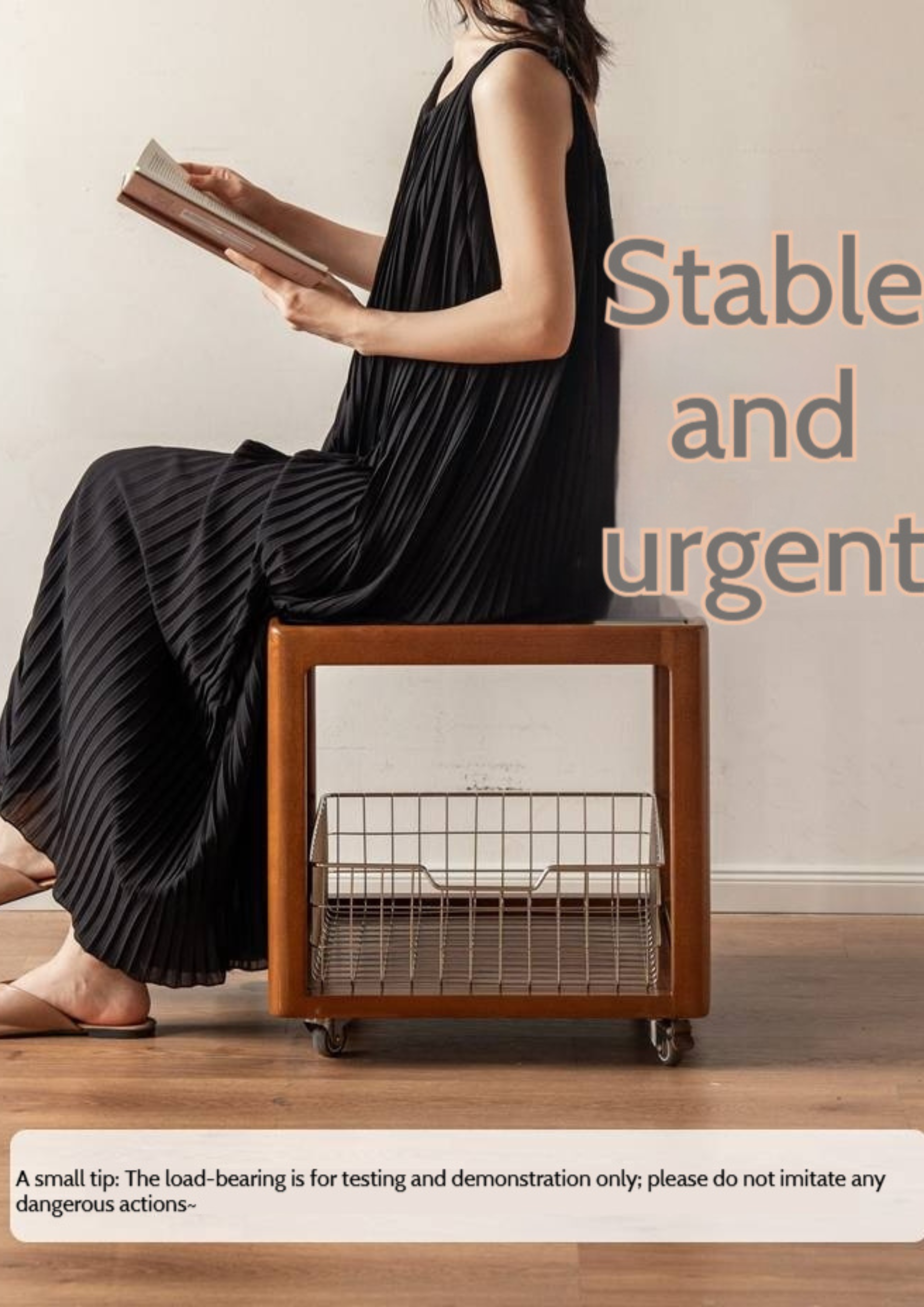 Poplar Solid Wood Movable Vintage Slab Side Table