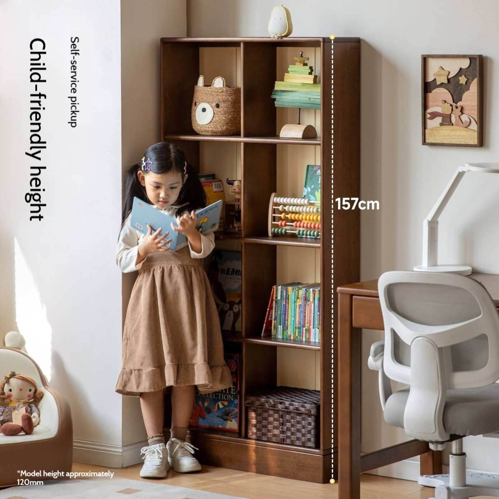 Solid Rubberwood Retro Style Children's Bookcase