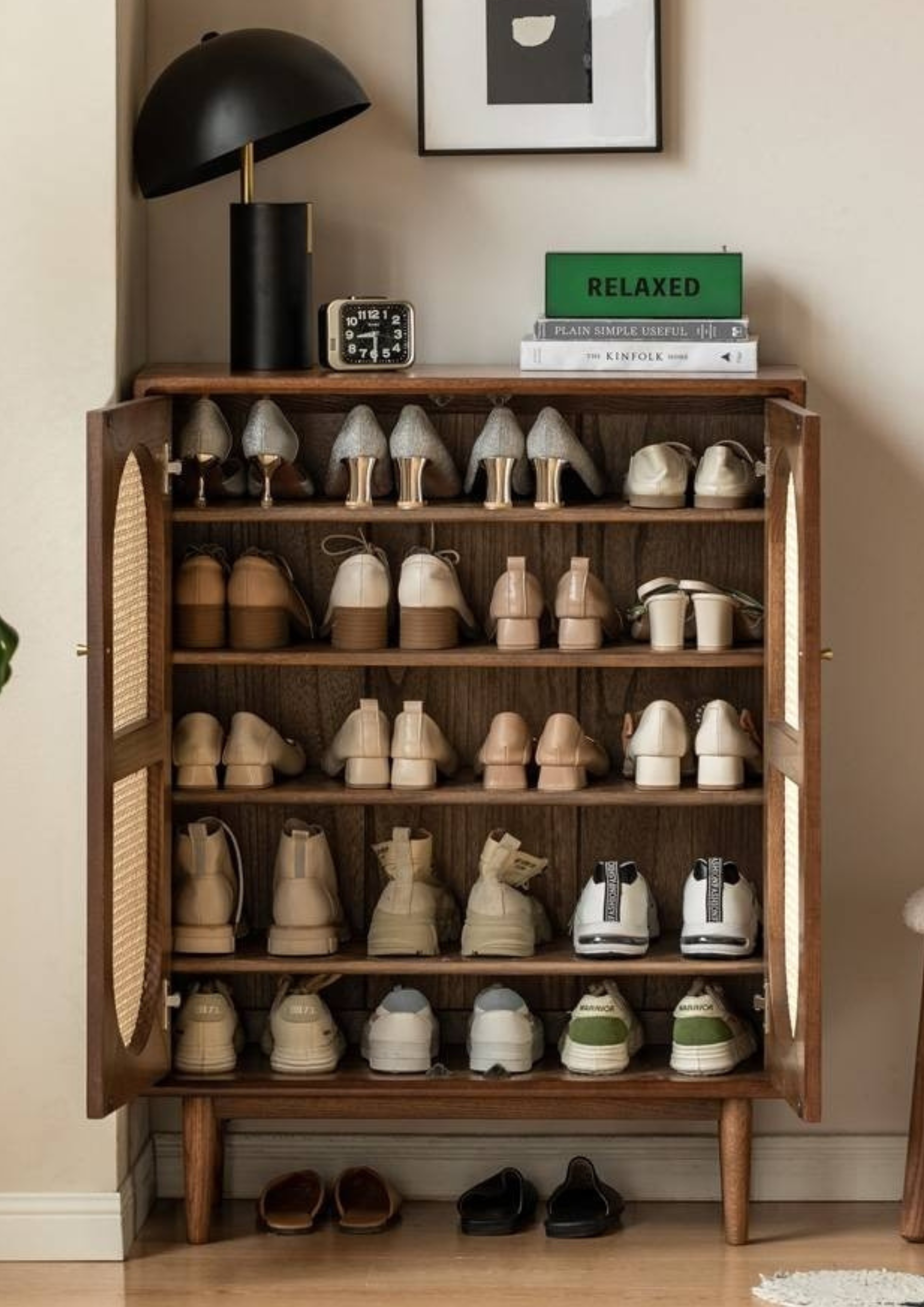 Oak Solid Wood Rattan Wall-Mounted Shoe Cabinet