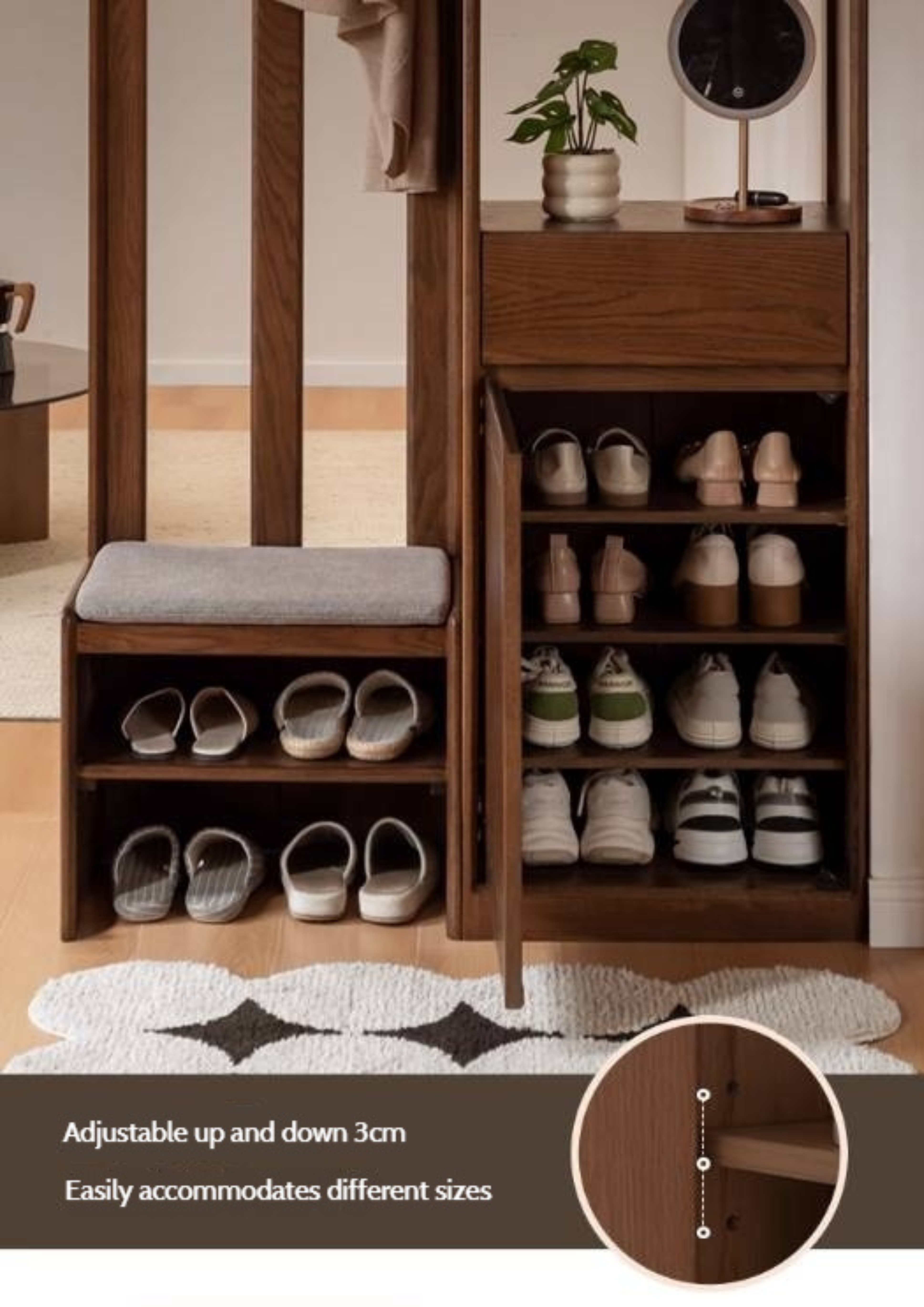 Oak Solid Wood Porch Cabinet Shoe Cabinet Integrated