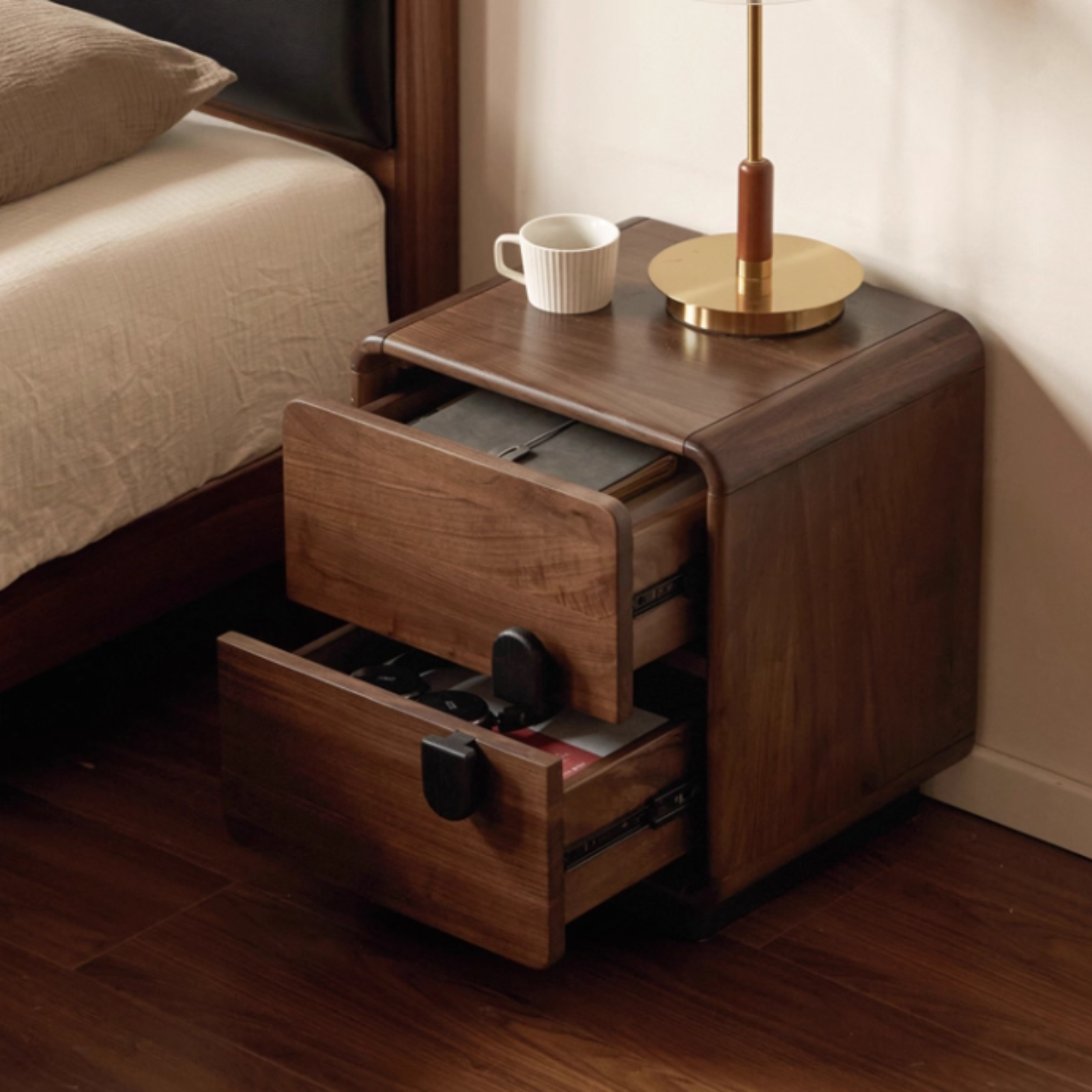 Black Walnut Solid Wood Italian Light Luxury Nightstands