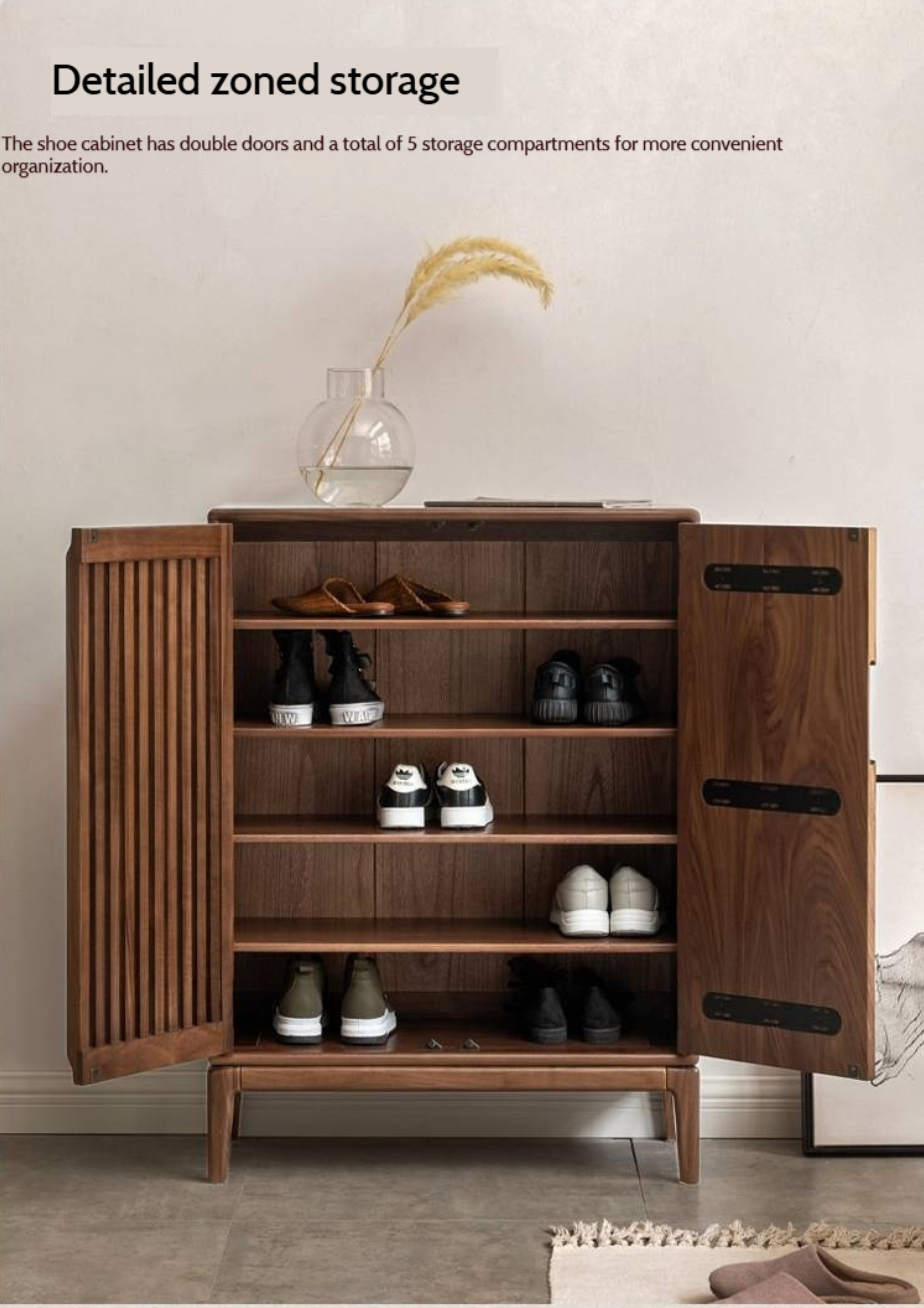 Black Walnut, Ash Two Door Shoe Cabinet Entrance