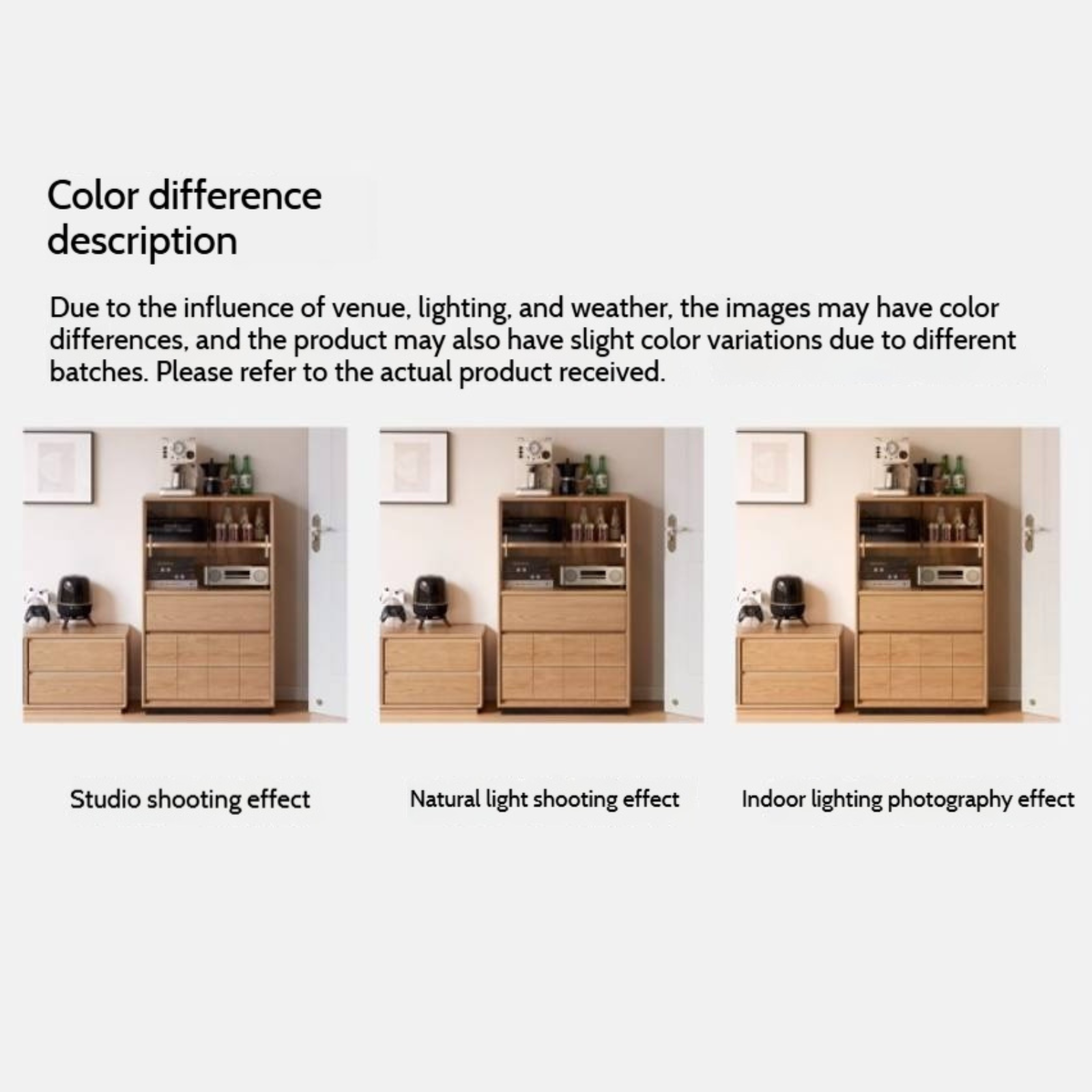 Oak Solid Wood Modern Side Cabinet with Light