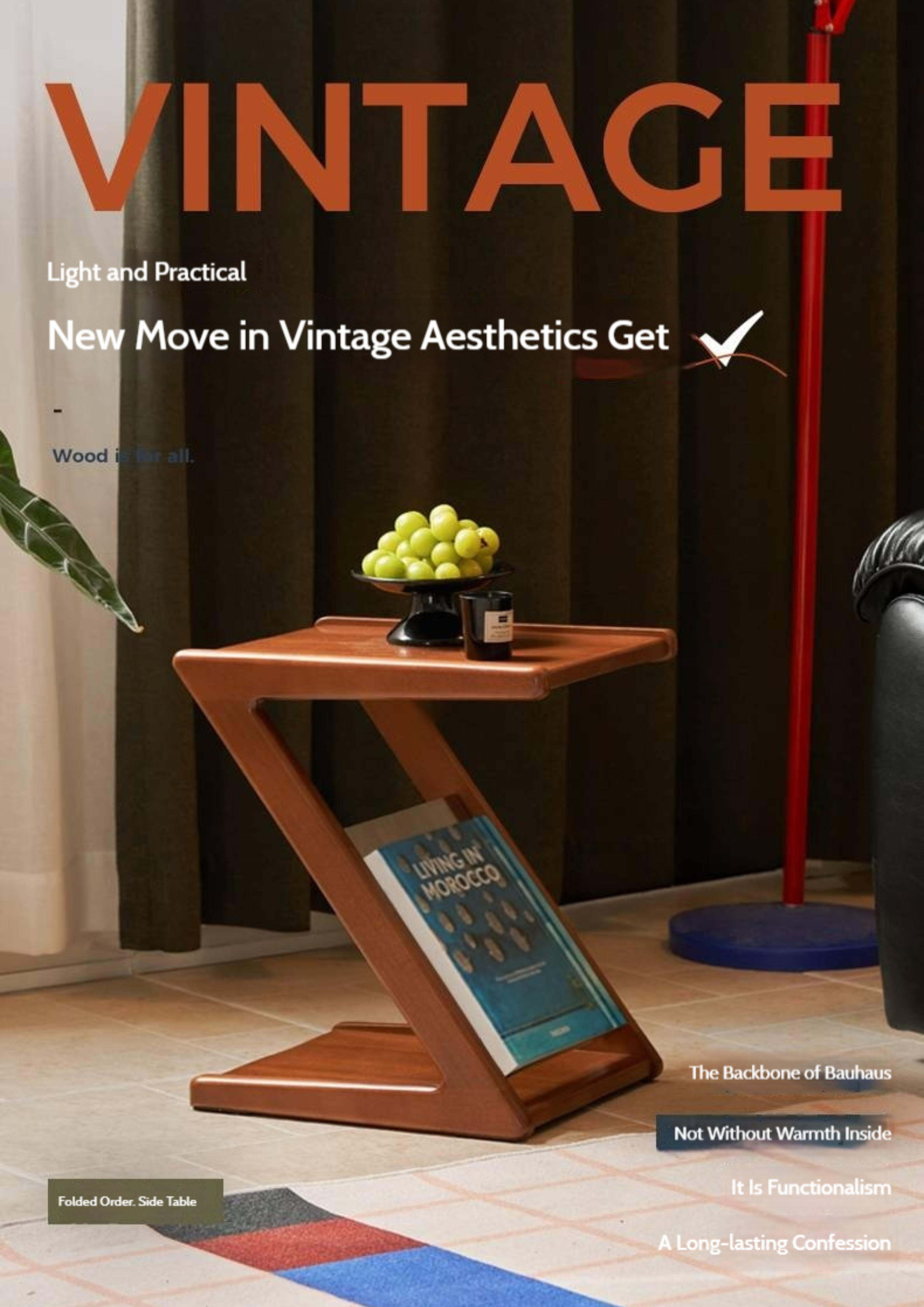 Poplar Solid Wood Bauhaus Style Side Table