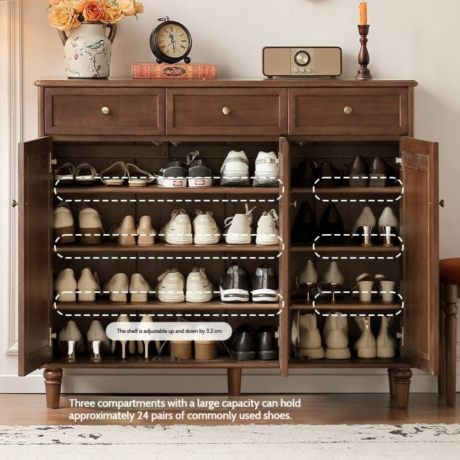Sandalwood Solid Wood American Retro Storage Shoe Cabinet