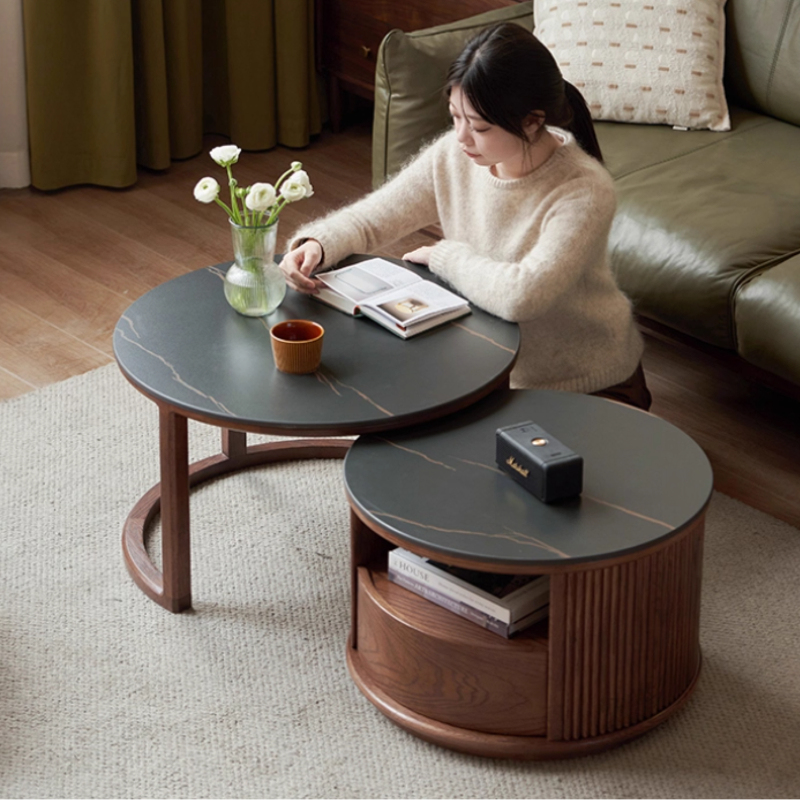 Oak Solid Wood Italian Light Luxury Rock Plate Coffee Table