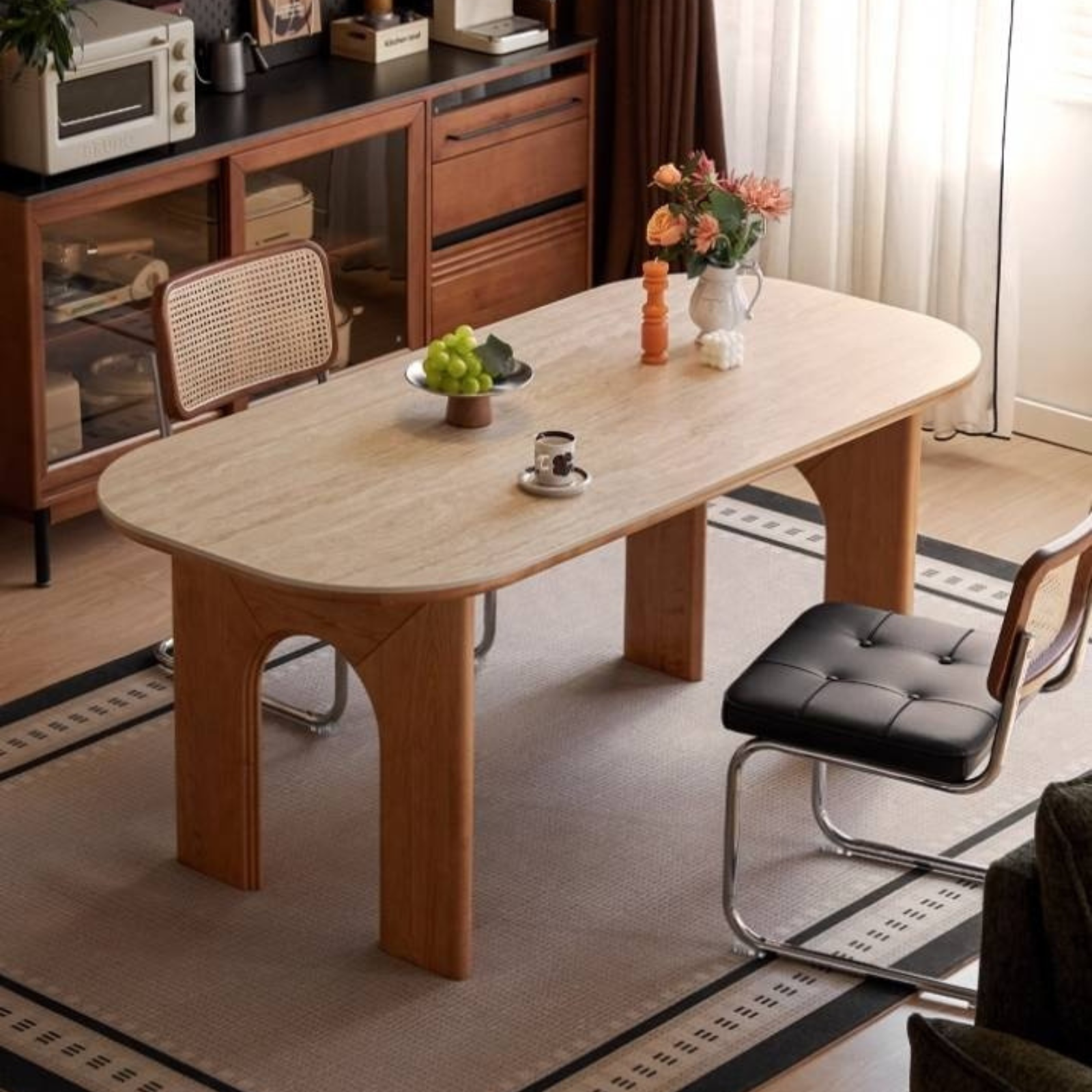 Cherry Solid Wood French Retro Style Slab Dining Table