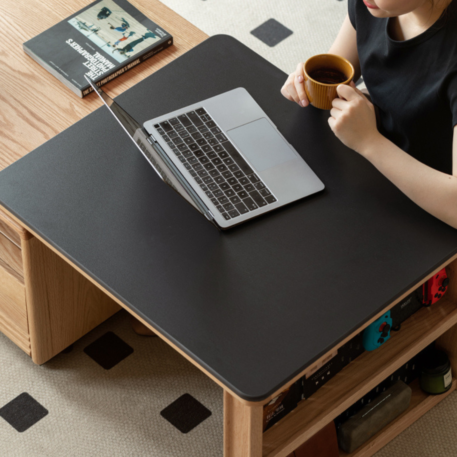 Beech Solid Wood Removable Rock Plate Telescopic Tea Table
