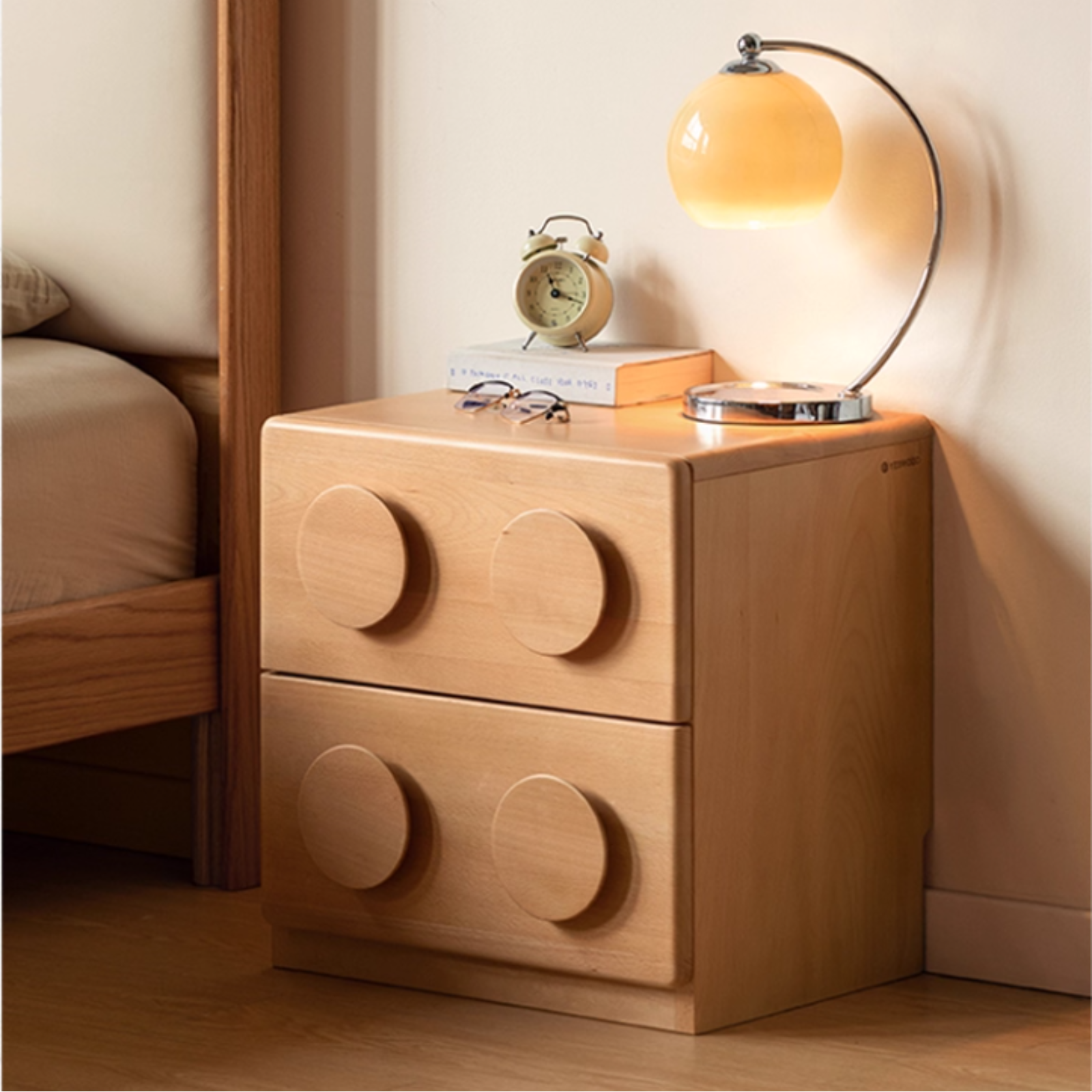 Beech Solid Wood Log Style Nightstand