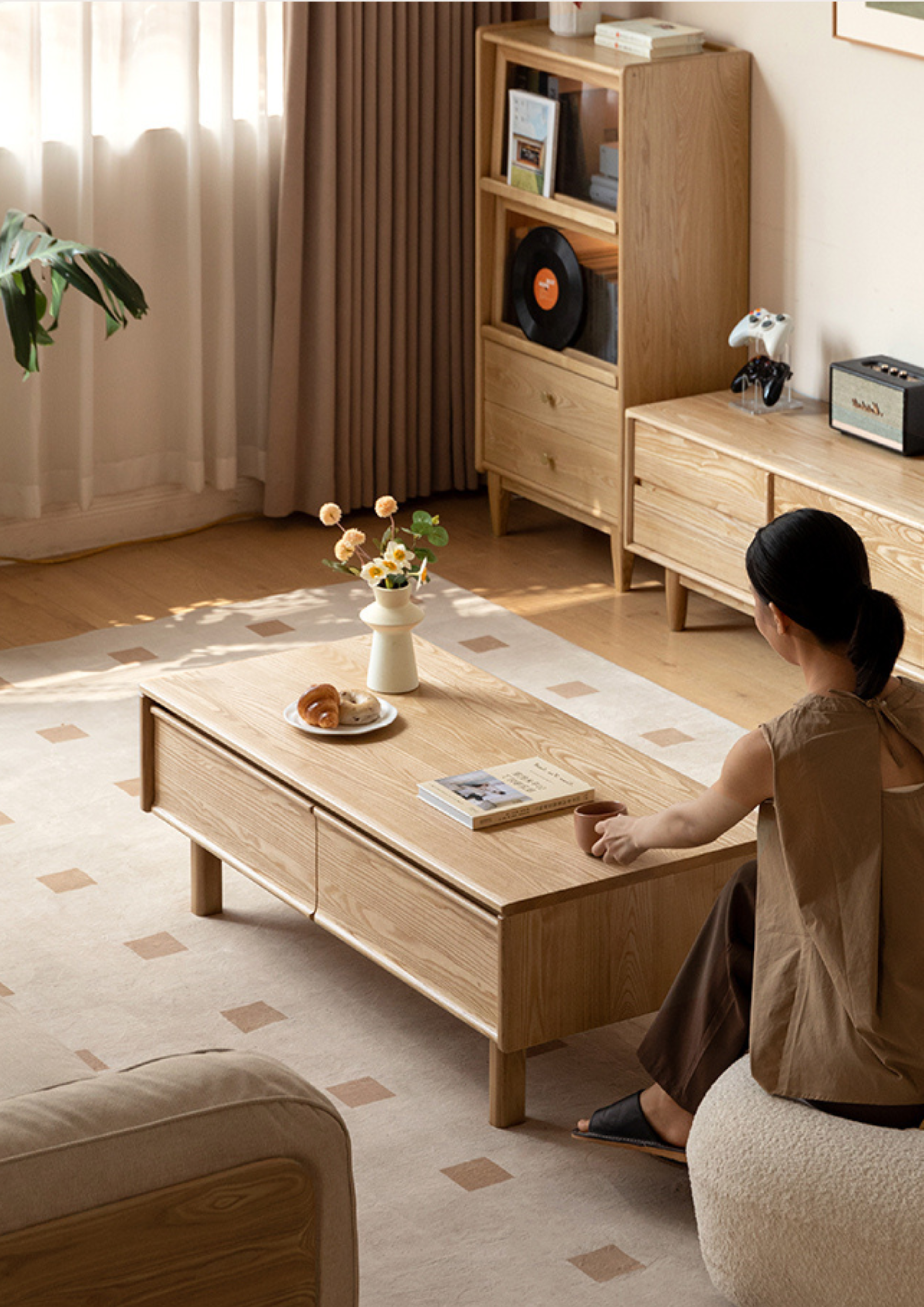 Oak, Ash Solid Wood Dual-Purpose Modern Tea Table