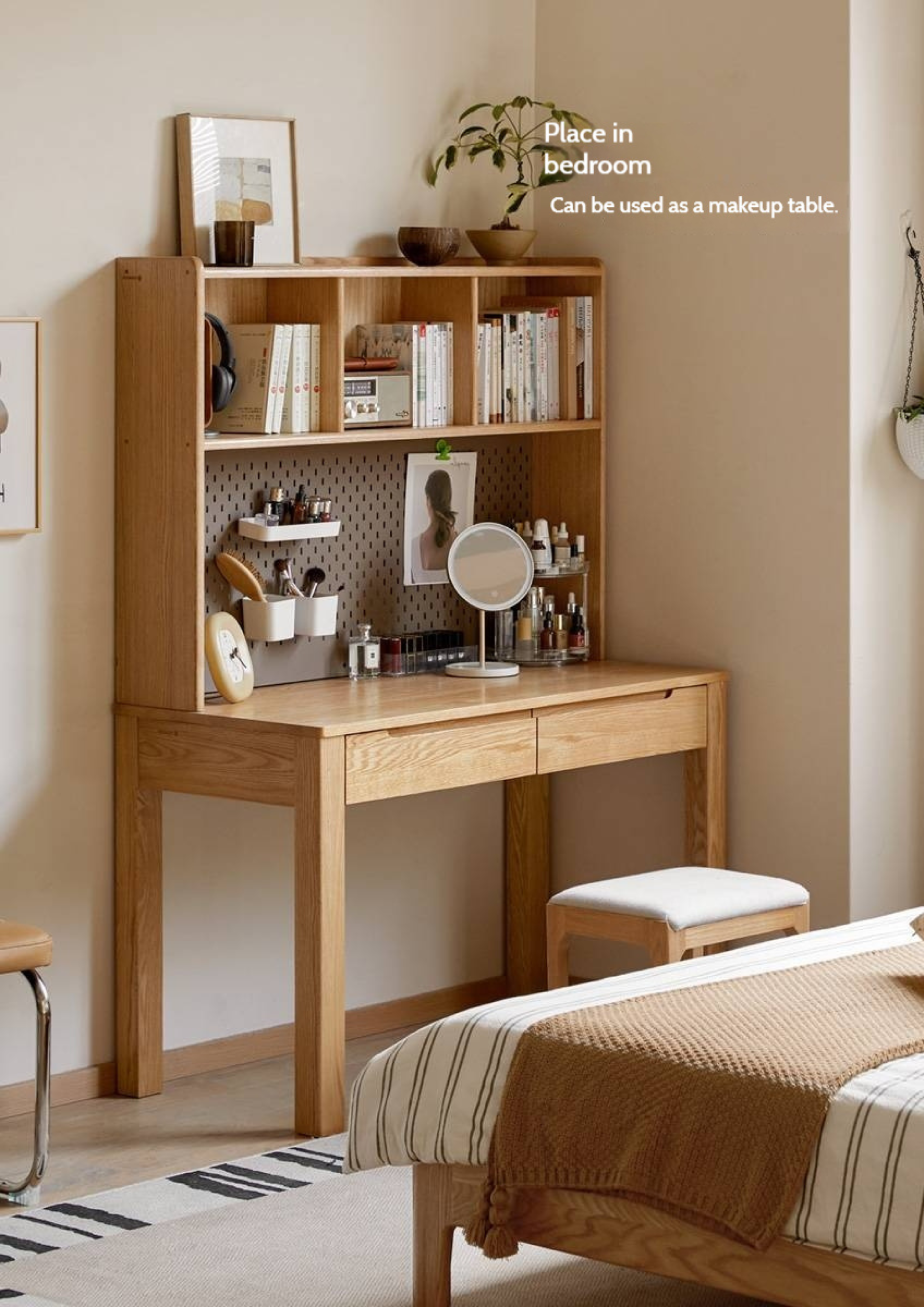 Oak Solid Wood Office Desk and Bookshelf Integrated