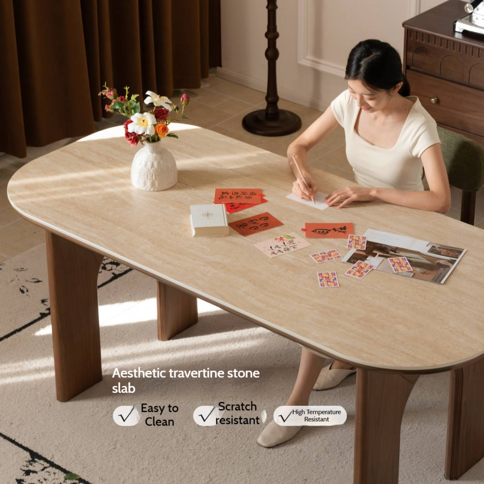 Black Walnut, Oak Solid Wood French Retro Style Dining Table