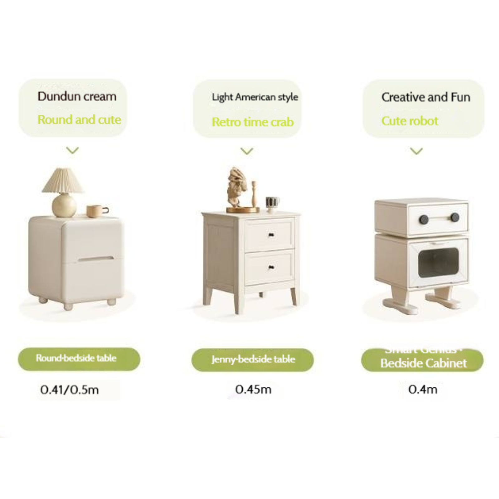 Beech Solid Wood White Cream Style Nightstand