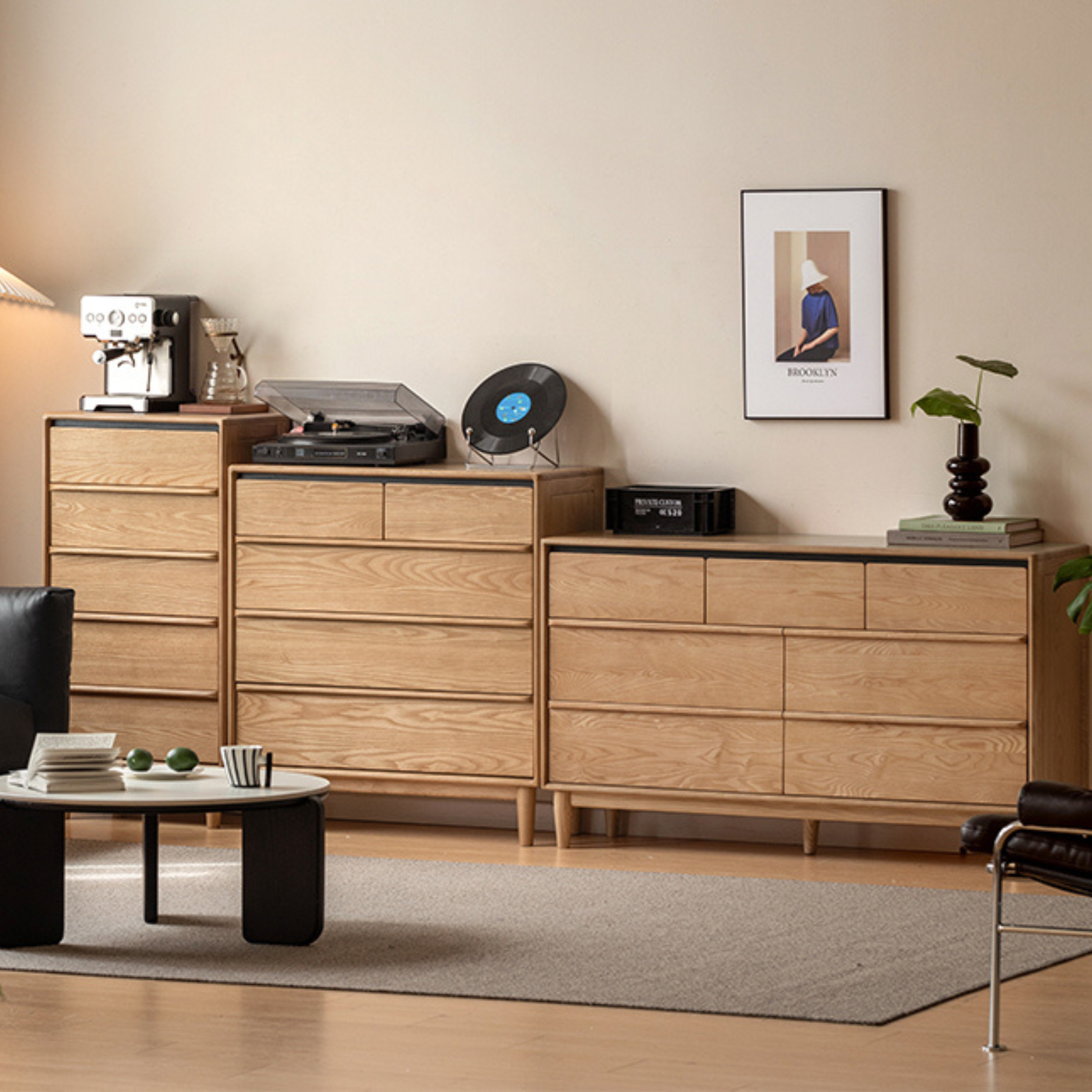 Ash Solid Wood Storage Drawer Cabinet