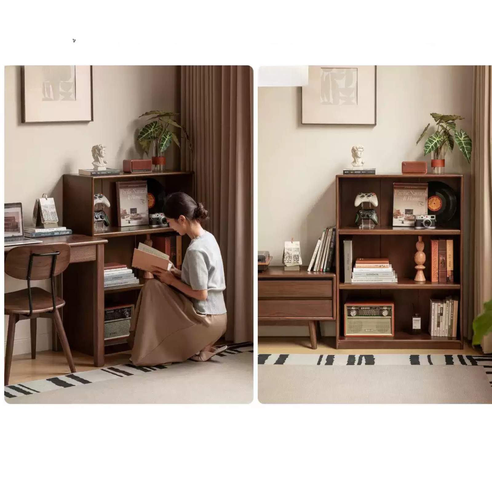 Solid Rubberwood Modern Bookcase