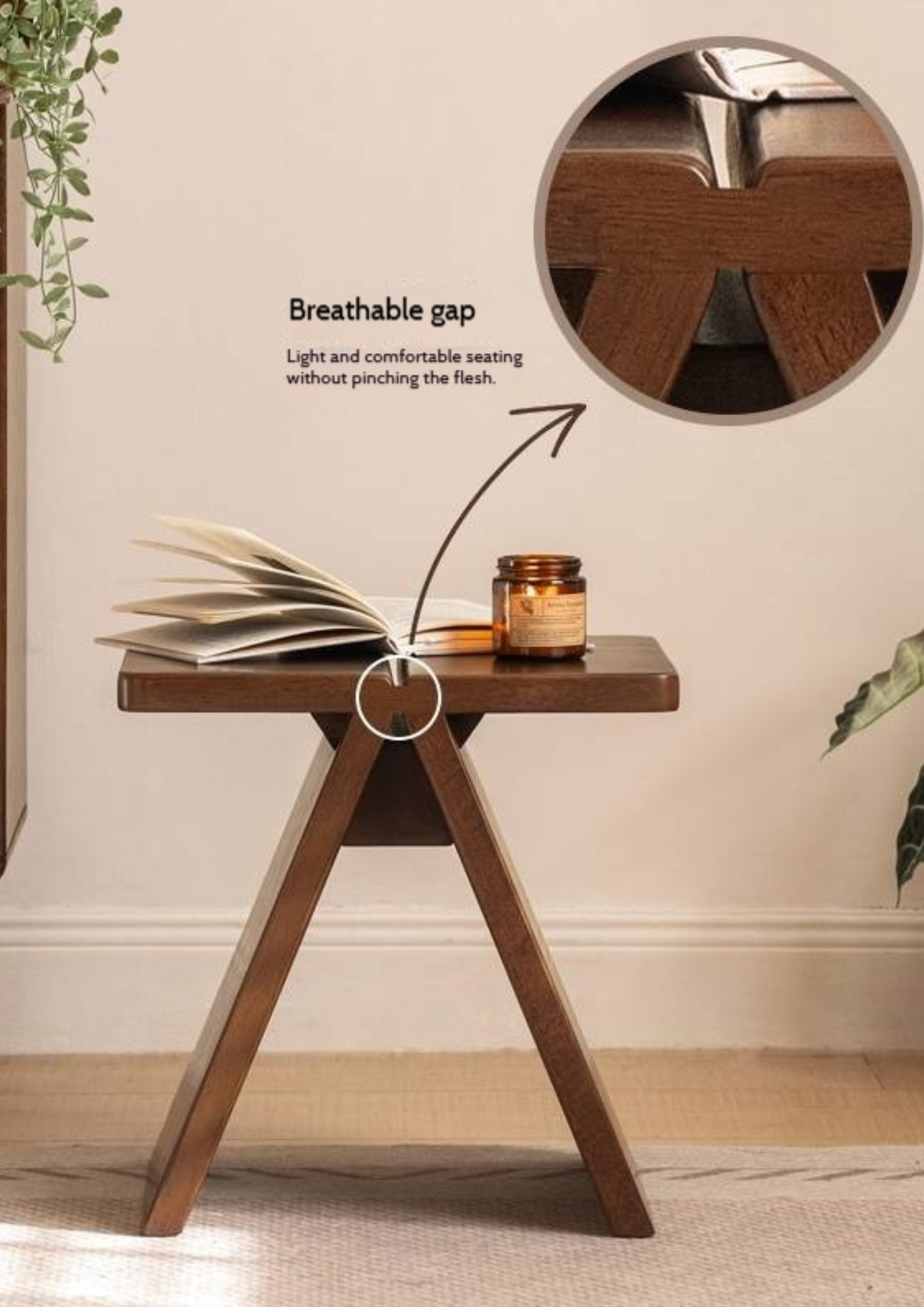 Solid Rubberwood Modern Minimalist Square Shoe Changing Stool