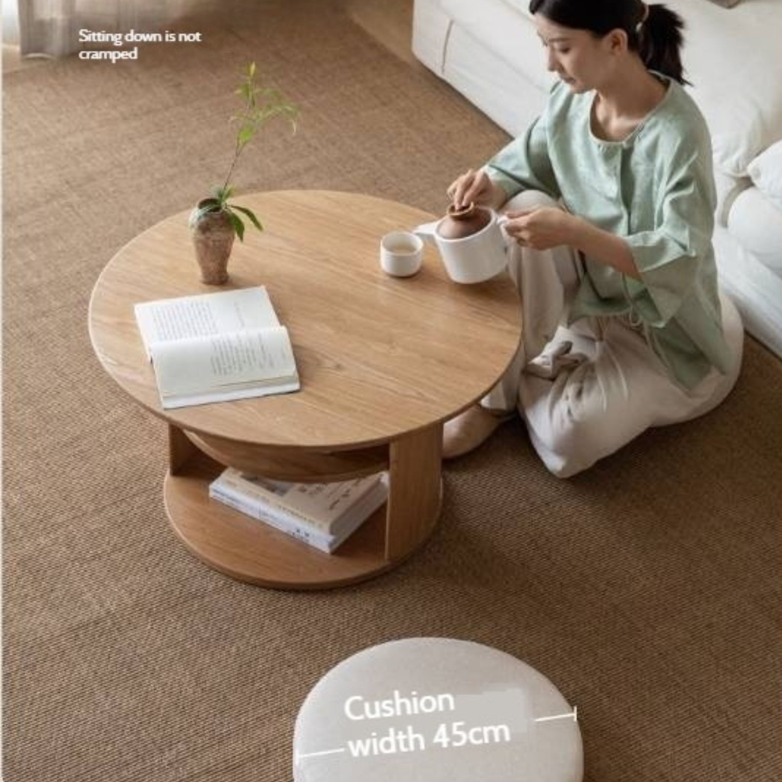 Pine Solid Wood Round Tea Table