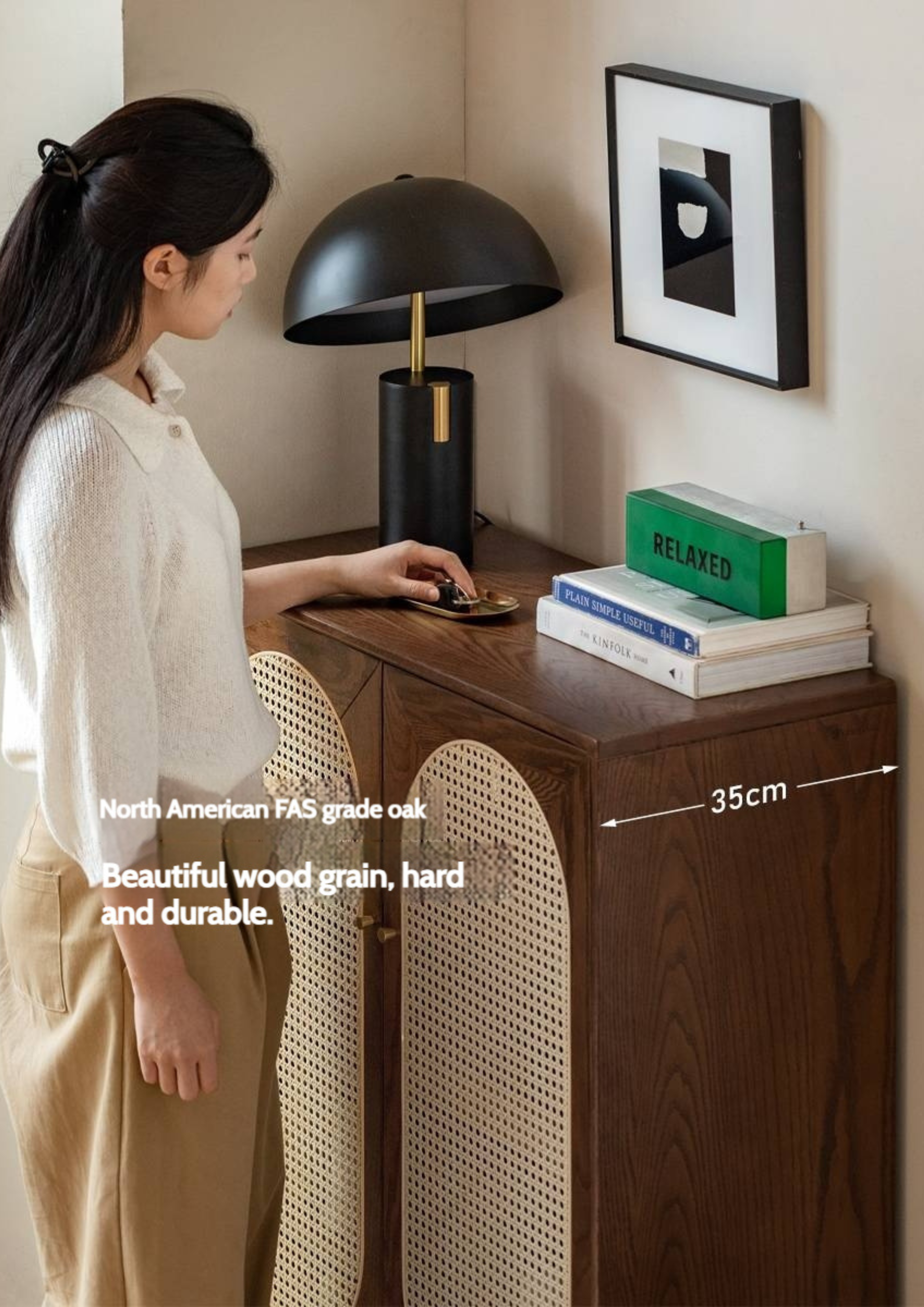 Oak Solid Wood Rattan Wall-Mounted Shoe Cabinet