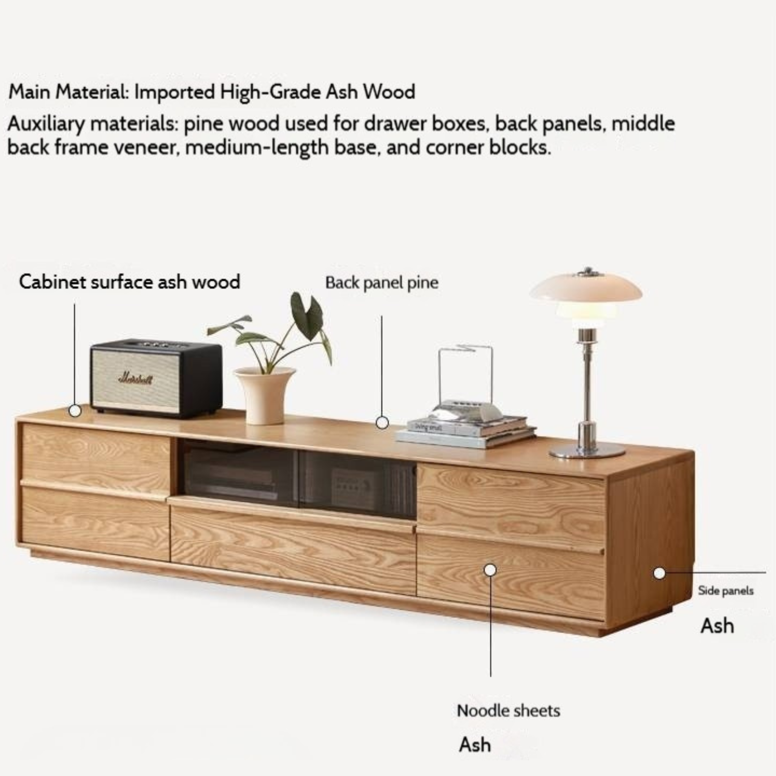 Ash Solid Wood Wabi-Sabi Style TV Cabinet