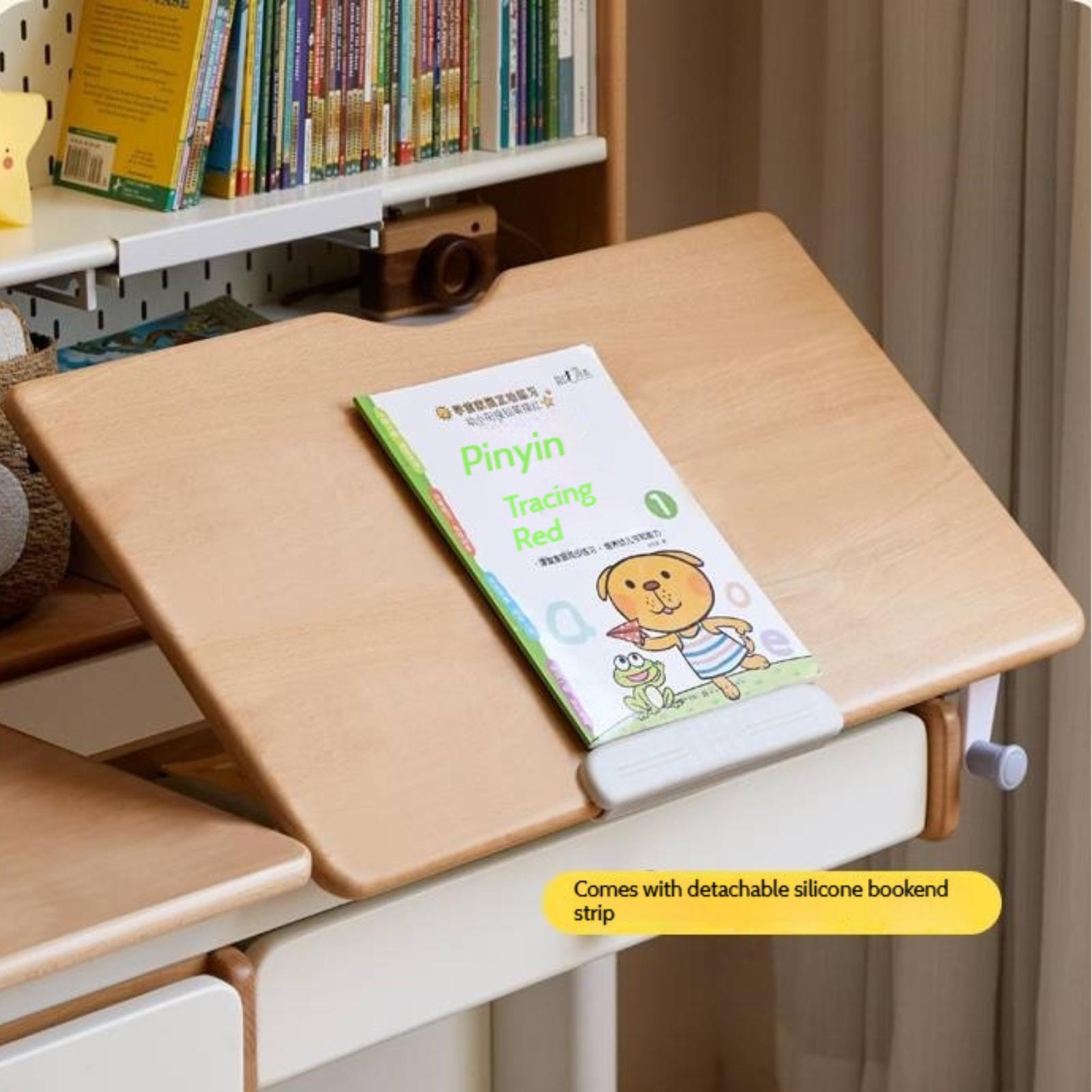 Beech Solid Wood Height Adjustable Children's Learning Desk with Eye-Protection Lamp