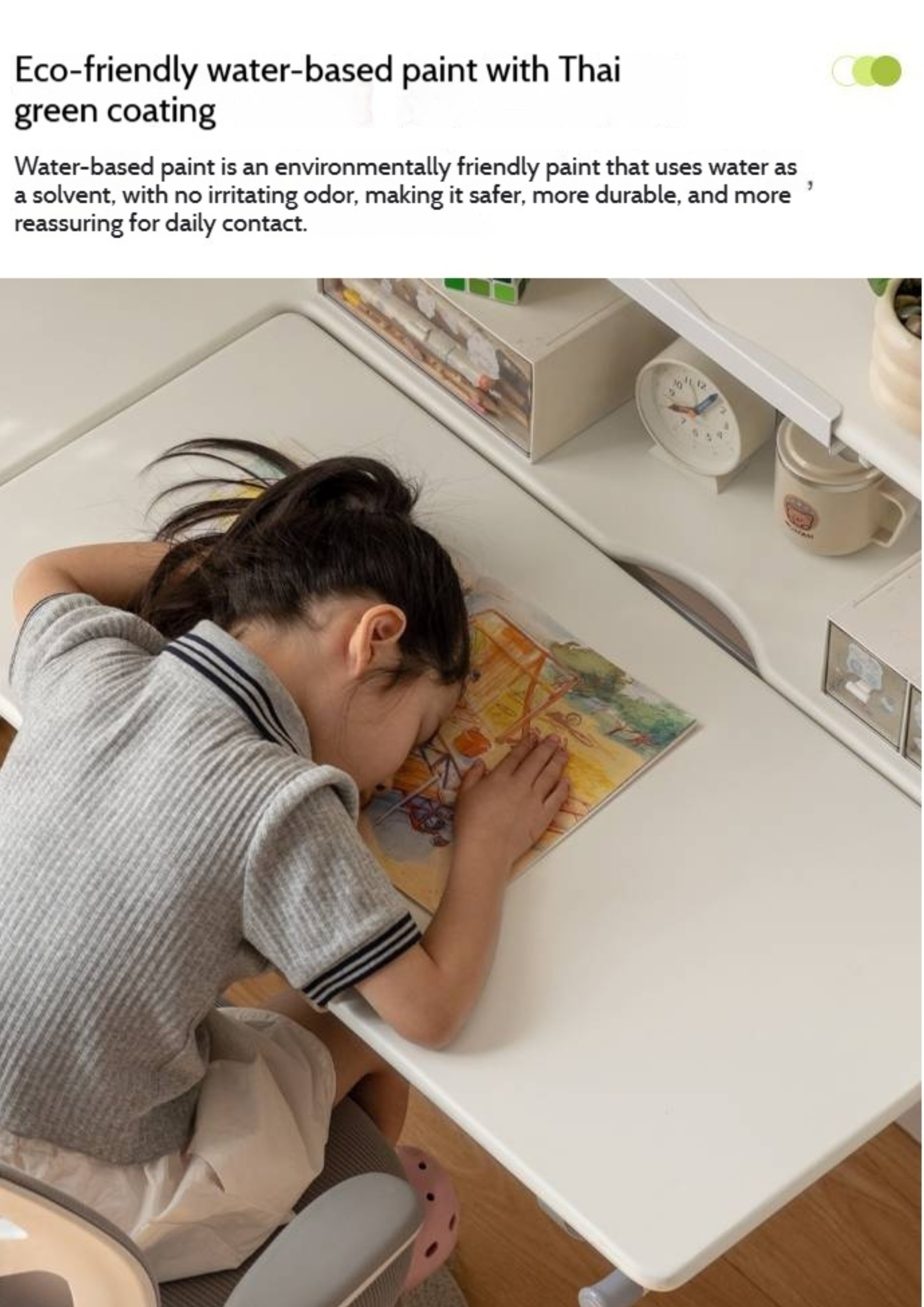 Solid Rubberwood Cream Style Children's Learning Desk