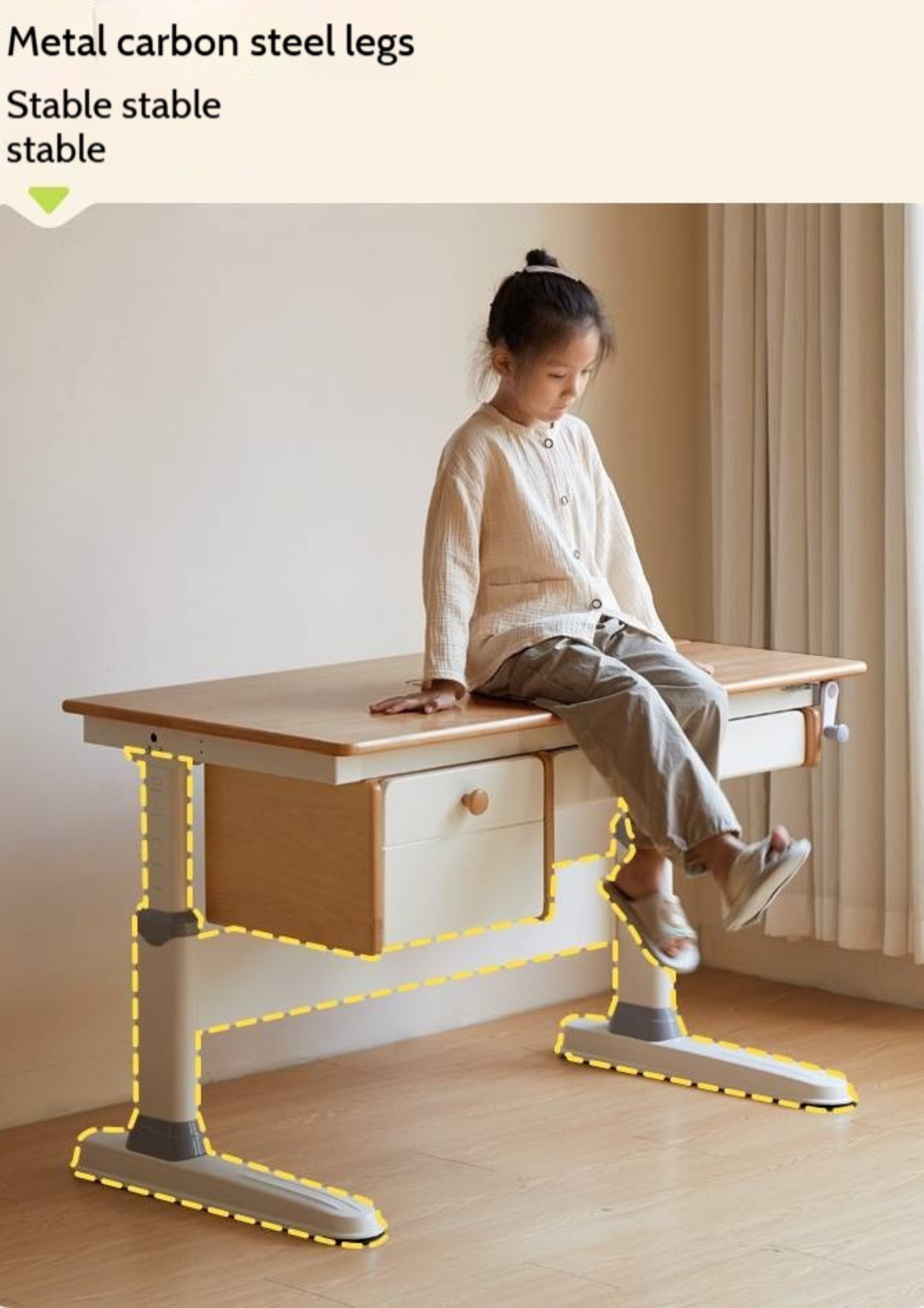 Beech Solid Wood Height Adjustable Children's Learning Desk with Eye-Protection Lamp