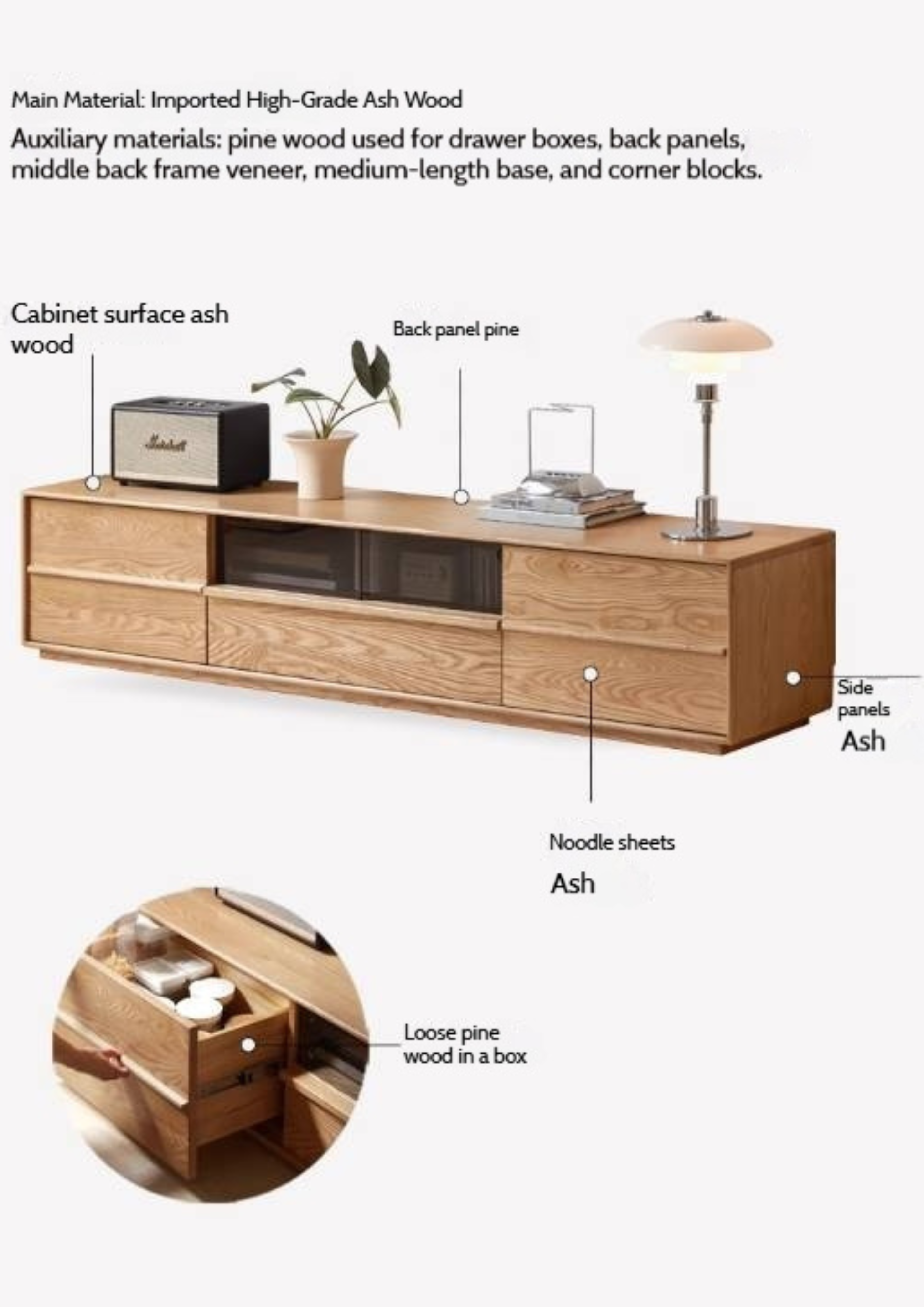 Ash Solid Wood Wabi-Sabi Style TV Cabinet
