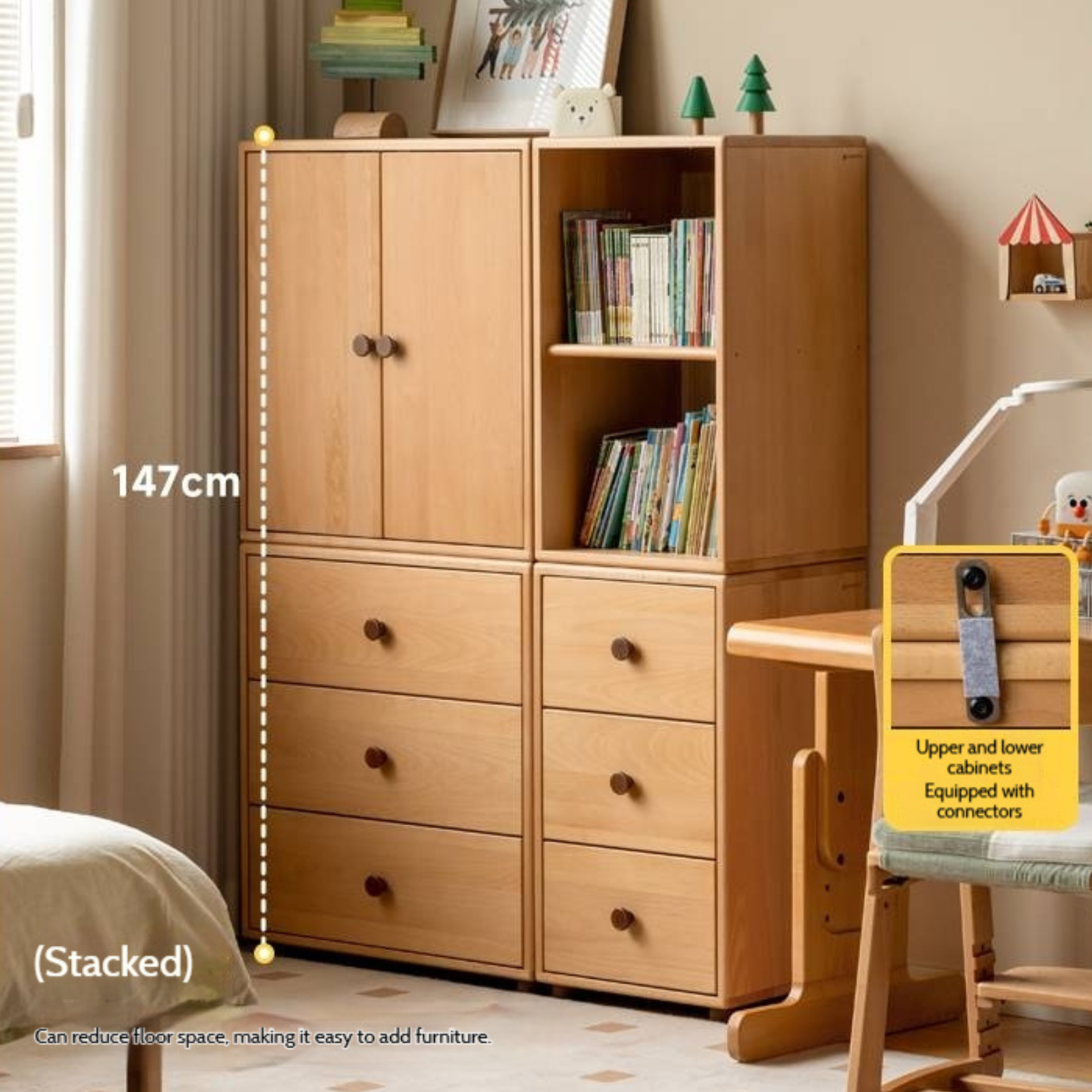 Solid Rubber Wood, Beech Solid Wood Nordic Style Children's Chest of Drawers