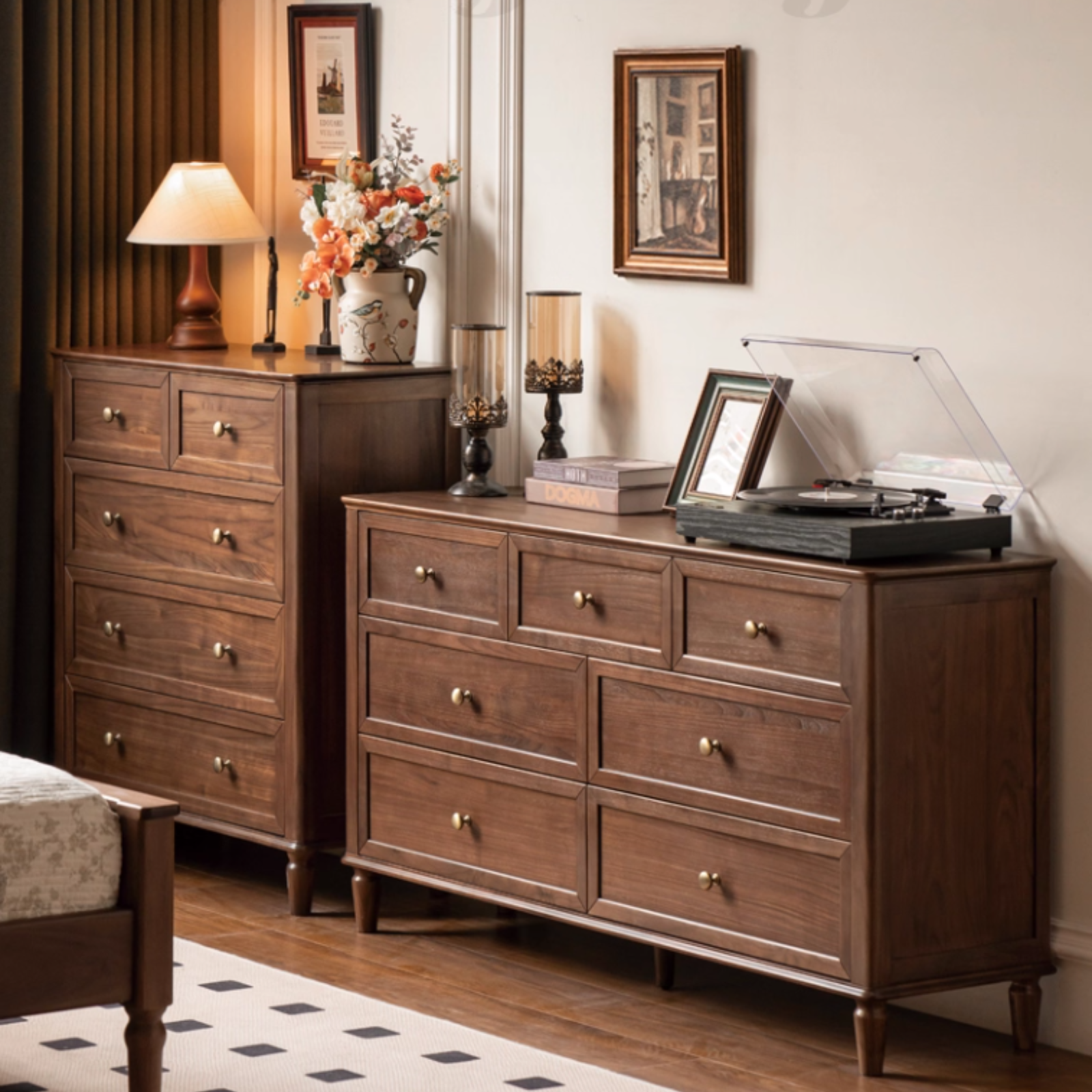 Black Walnut Solid Wood American Retro Chest of Drawers