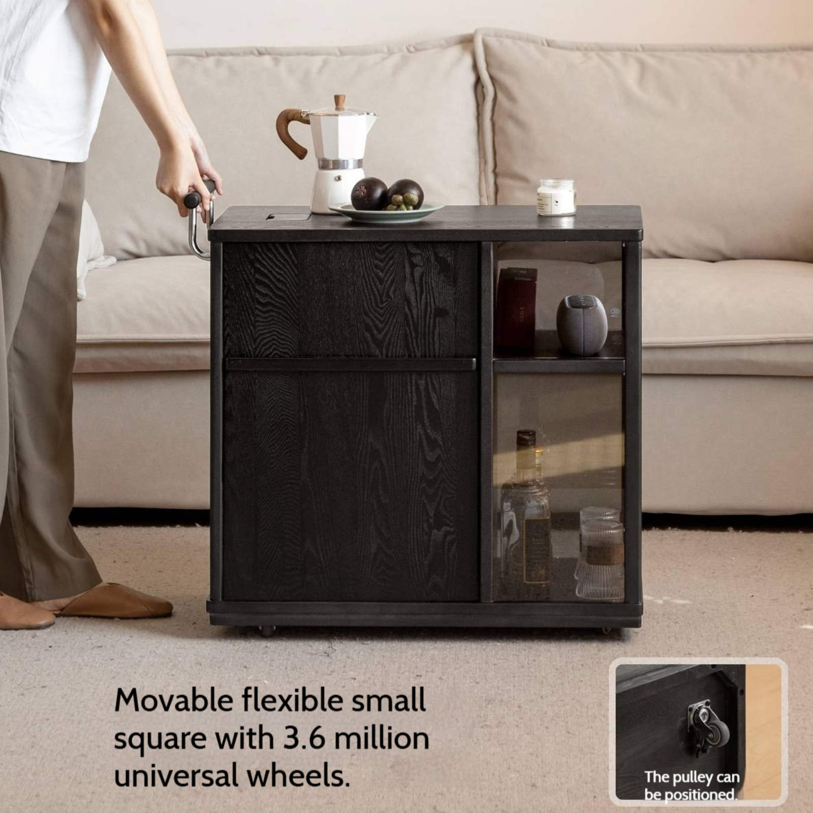 Ash Solid Wood Mobile Tea Cabinet