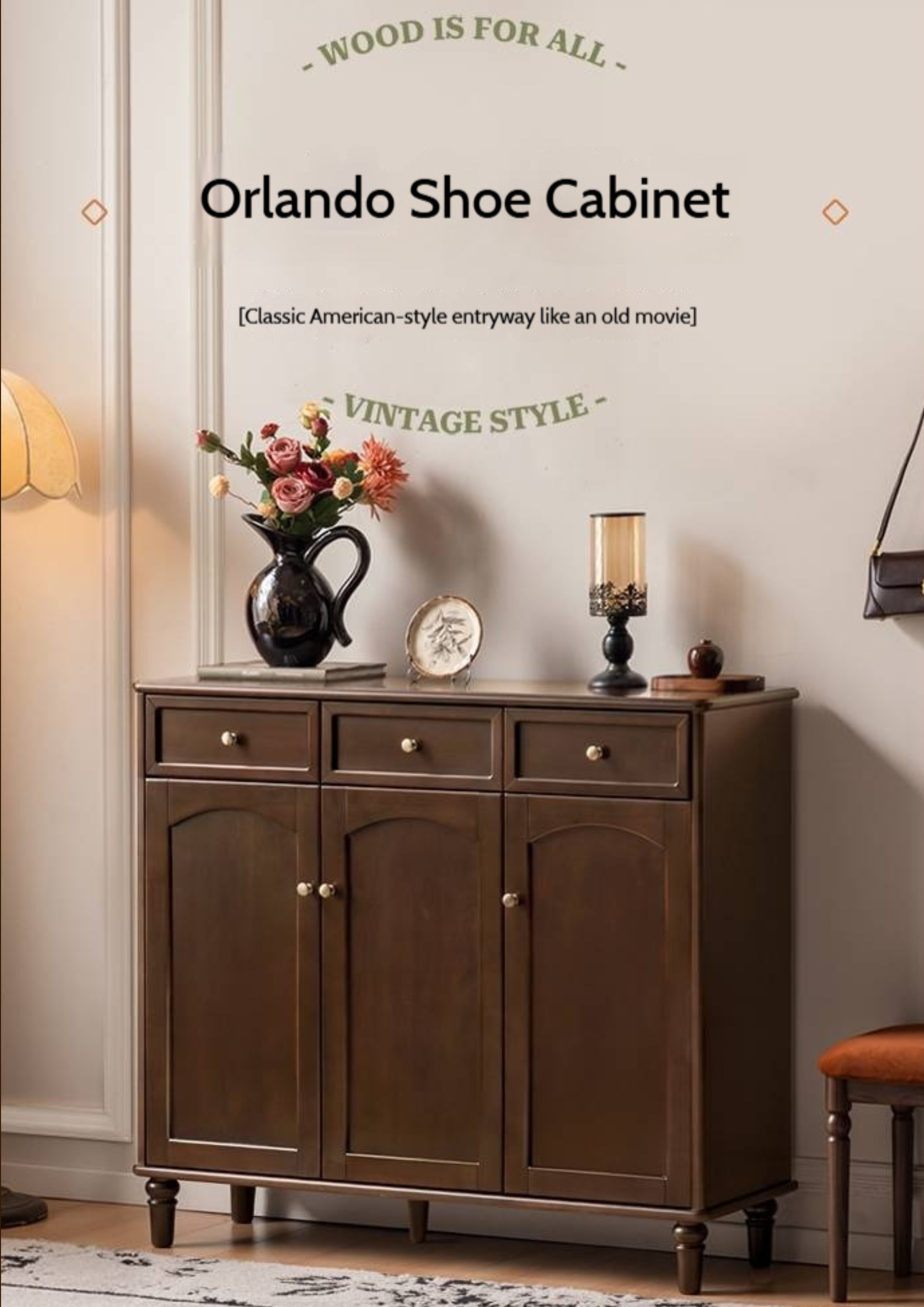 Poplar Solid Wood American Retro Shoe Cabinet