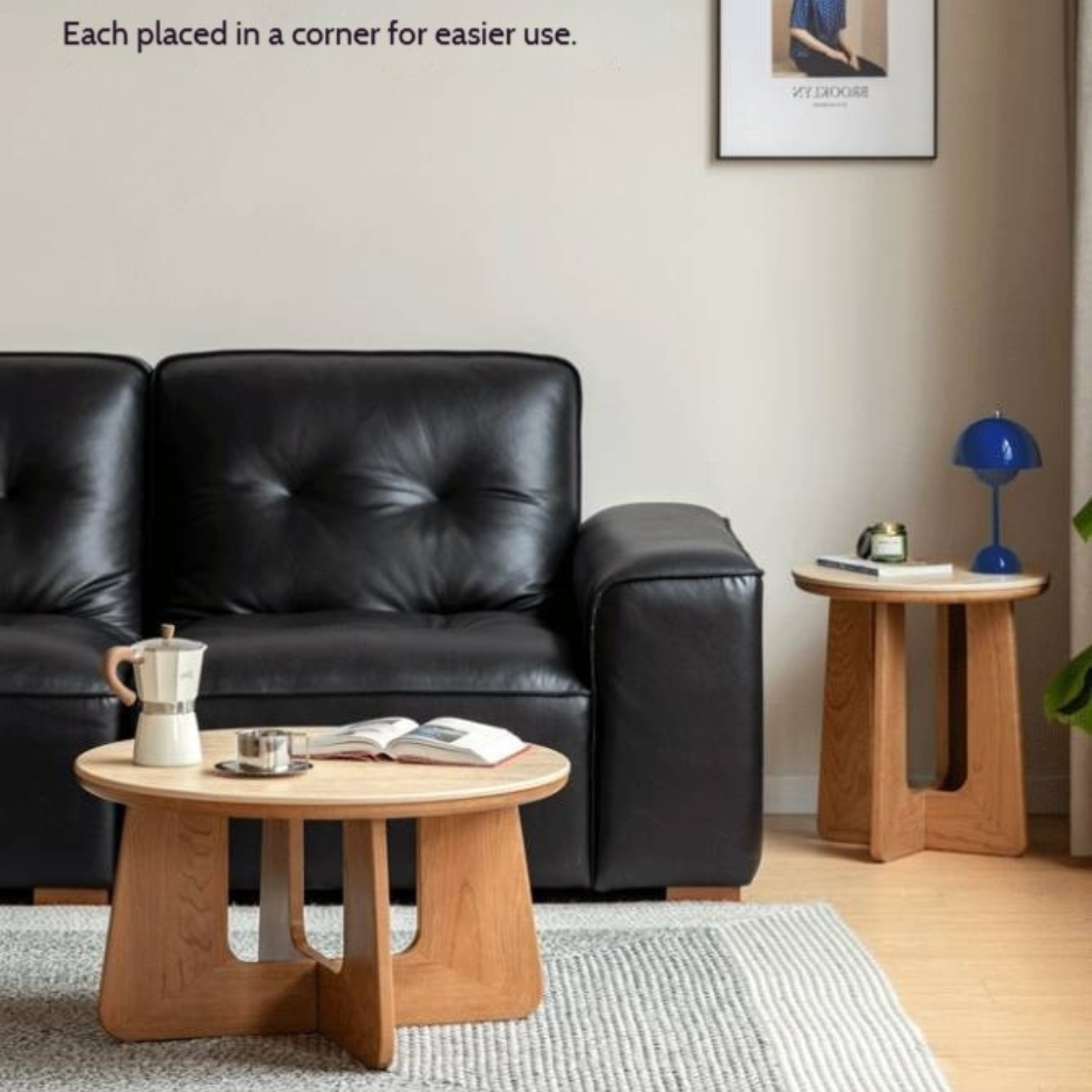Cherry Solid Wood Rock Plate Round Coffee Table