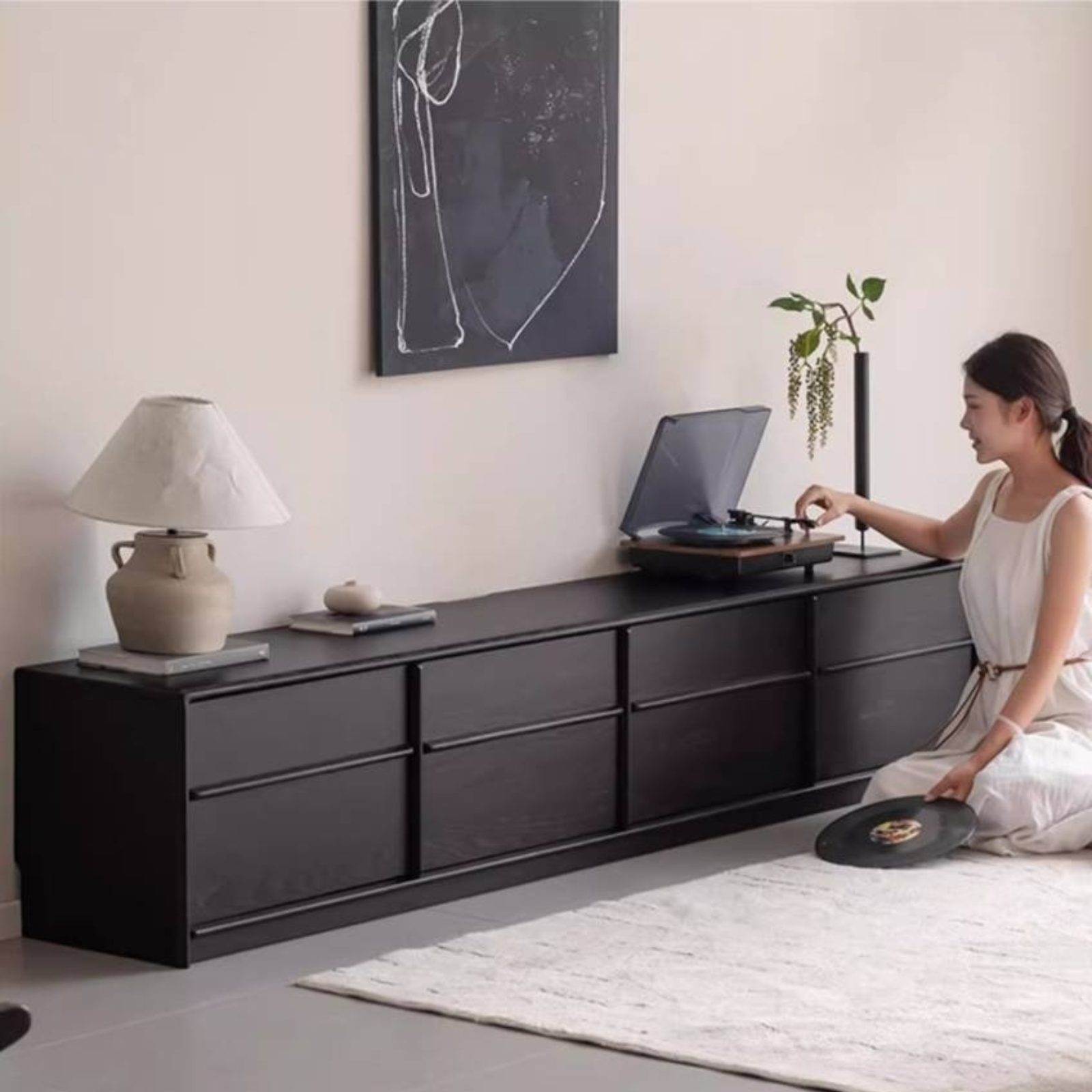 Oak Solid Wood Skeleton Line Modern TV Stand