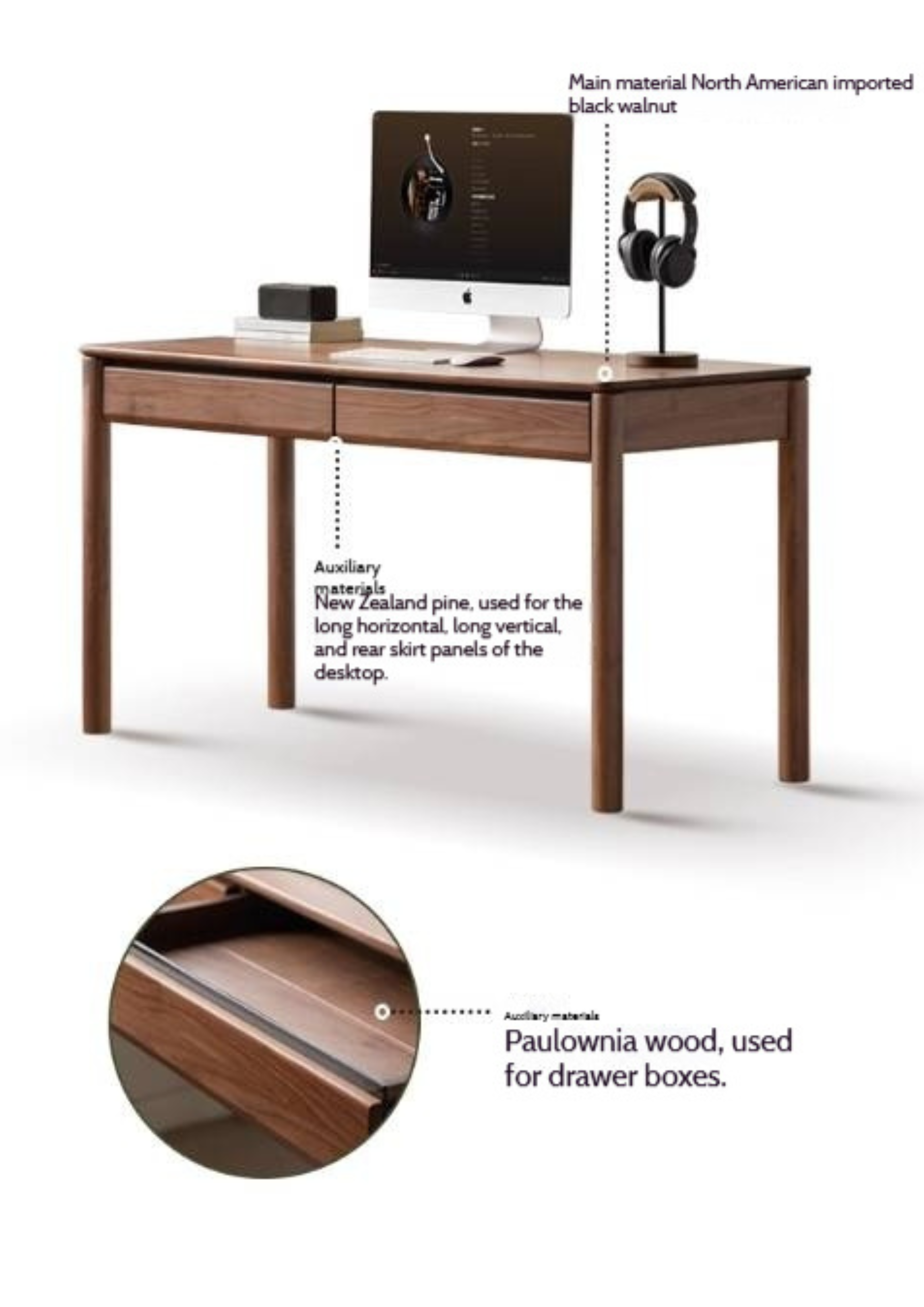 Black Walnut Solid Wood Luxury Office Desk