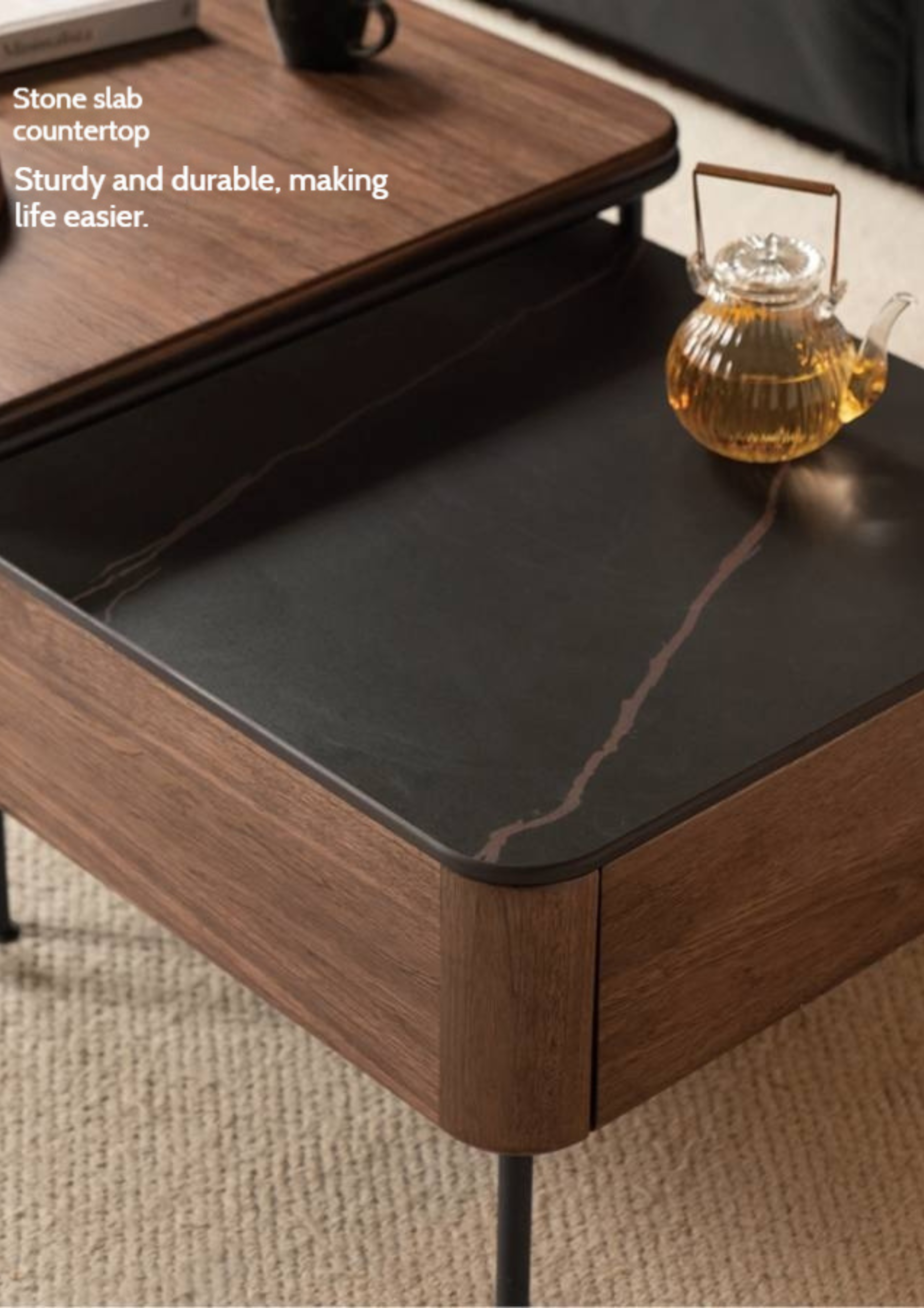 Sandalwood Solid Wood Italian Light Luxury Rock Plate Tea Table