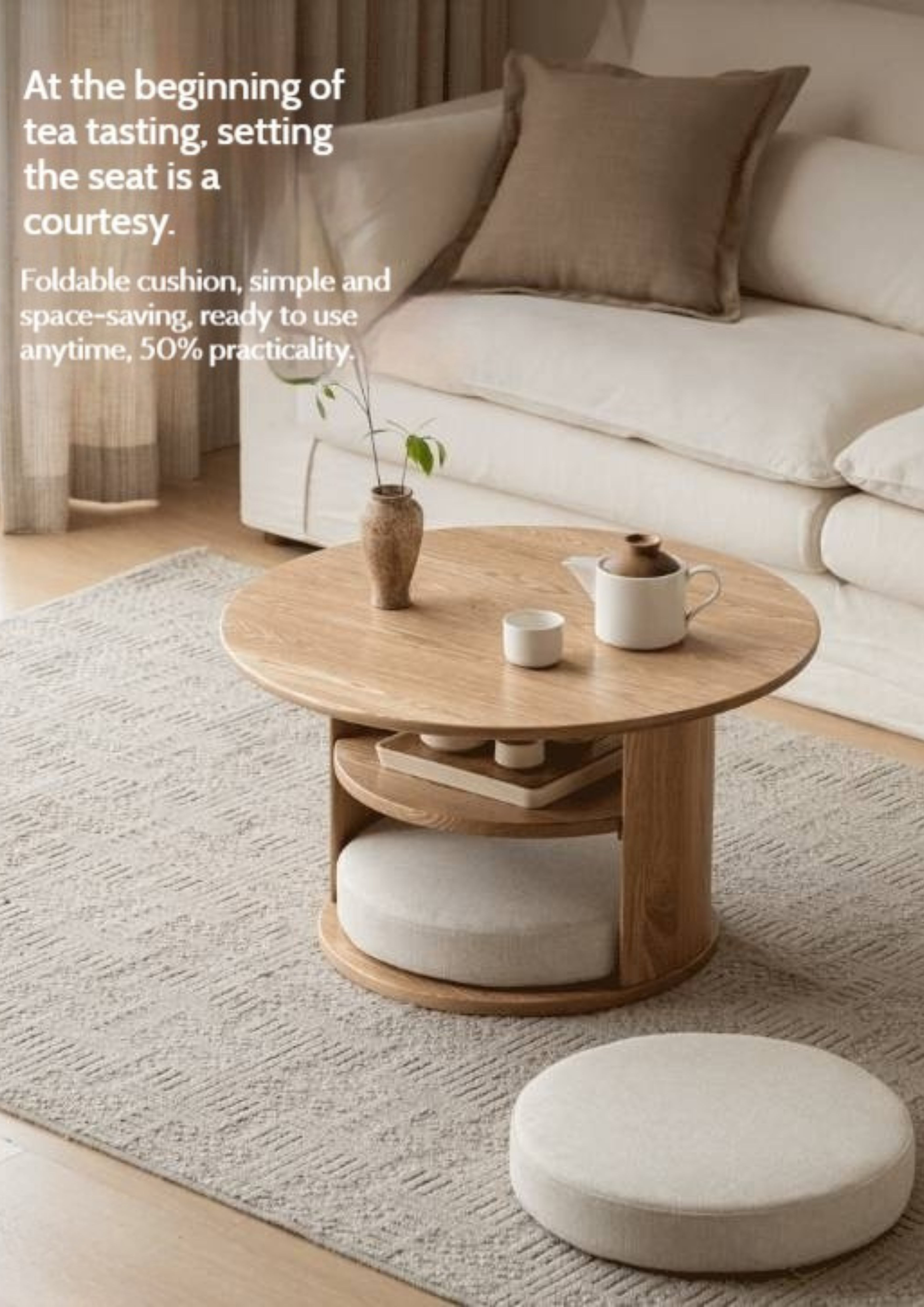 Pine Solid Wood Round Tea Table