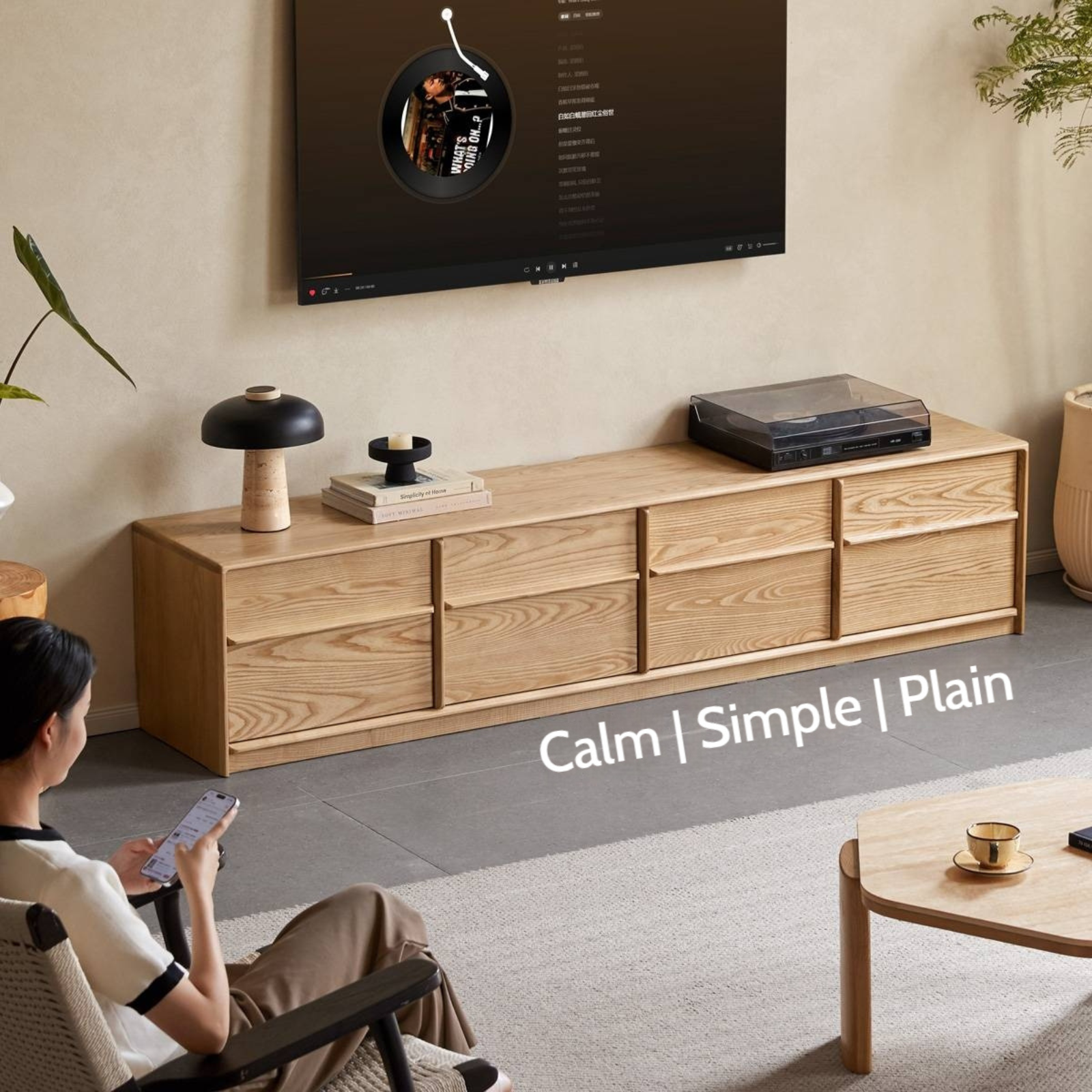 Ash Solid Wood Wabi-Sabi Style TV Cabinet